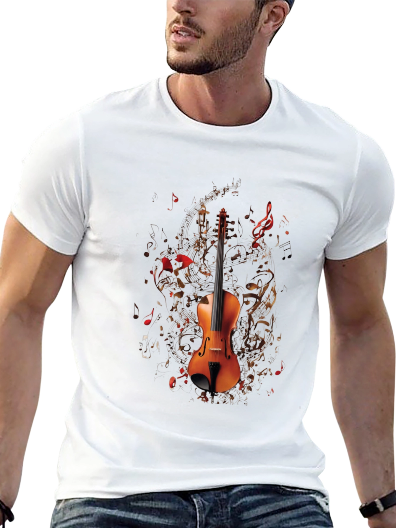 Musical Violin Graphic T-Shirt - Black