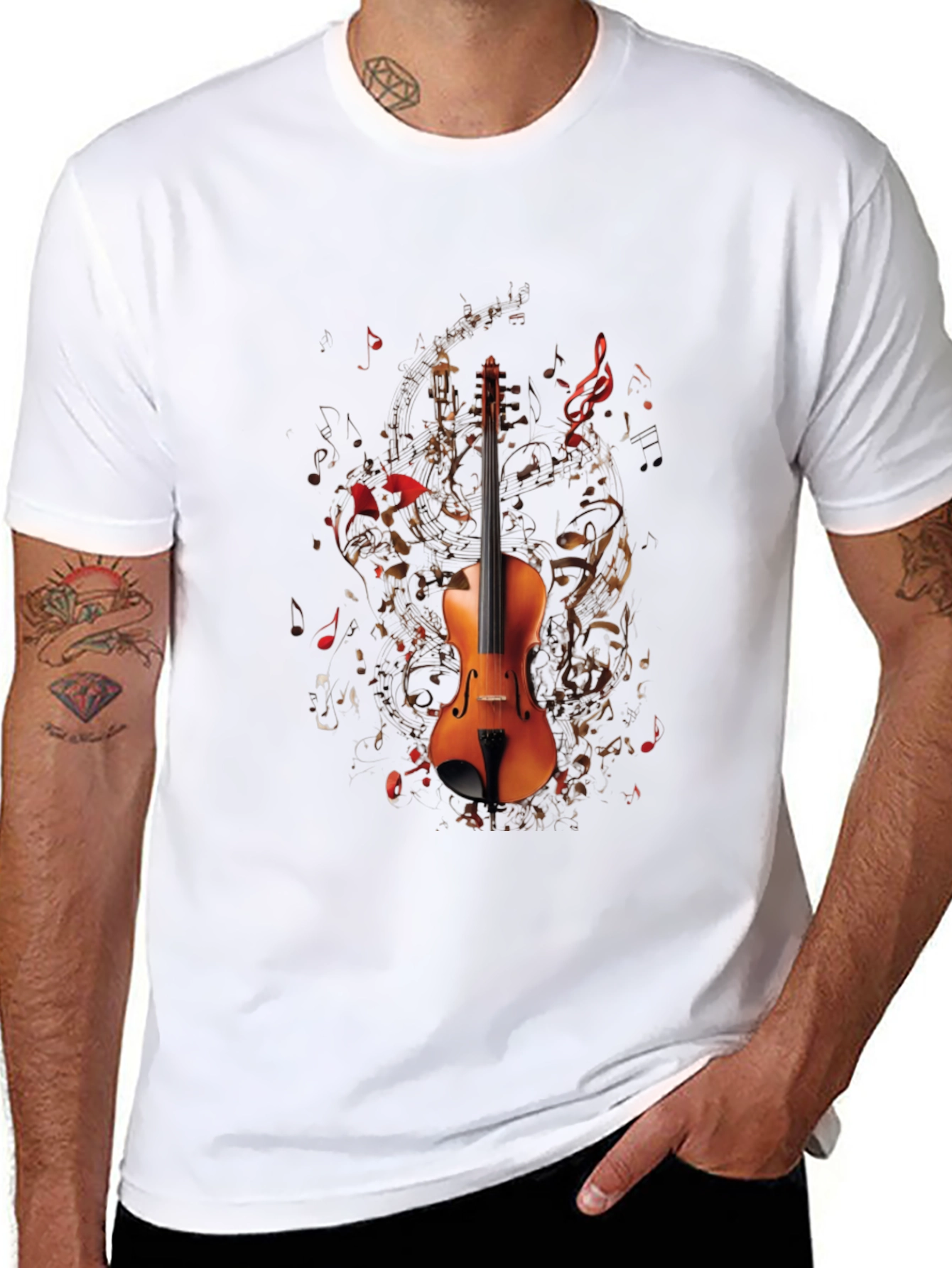 Musical Violin Graphic T-Shirt - Black