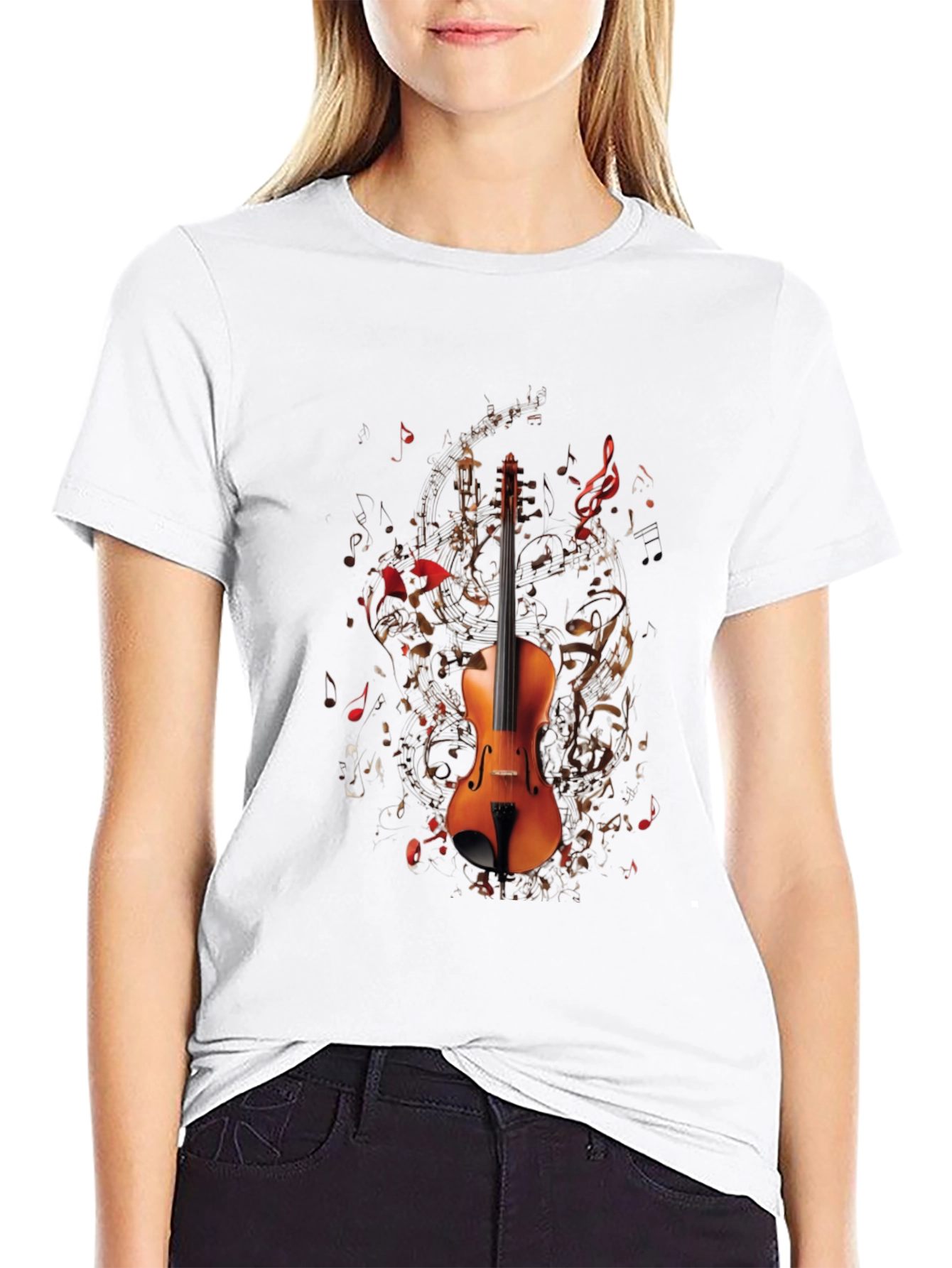 Musical Violin Graphic T-Shirt - Black