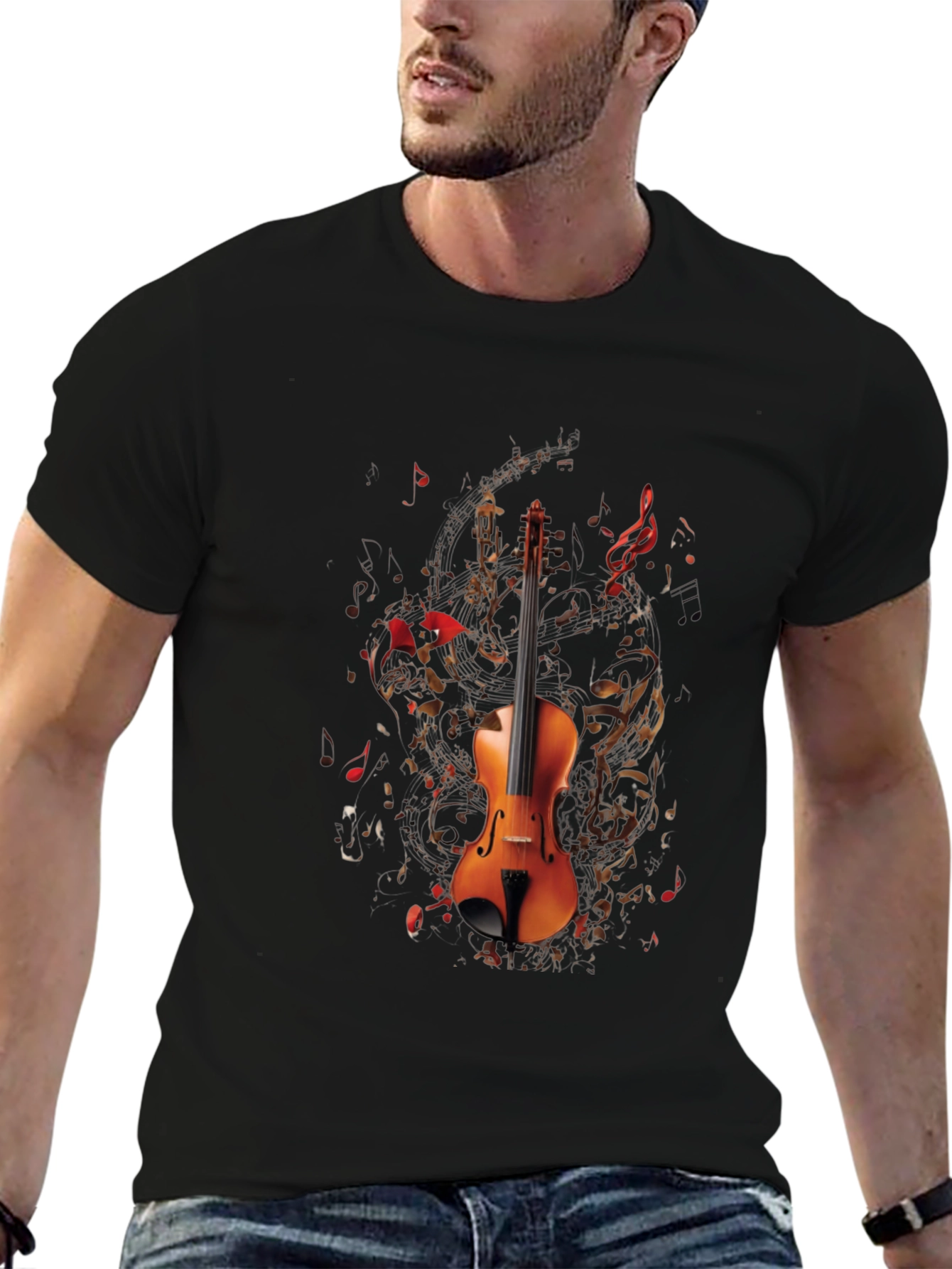 Musical Violin Graphic T-Shirt - Black