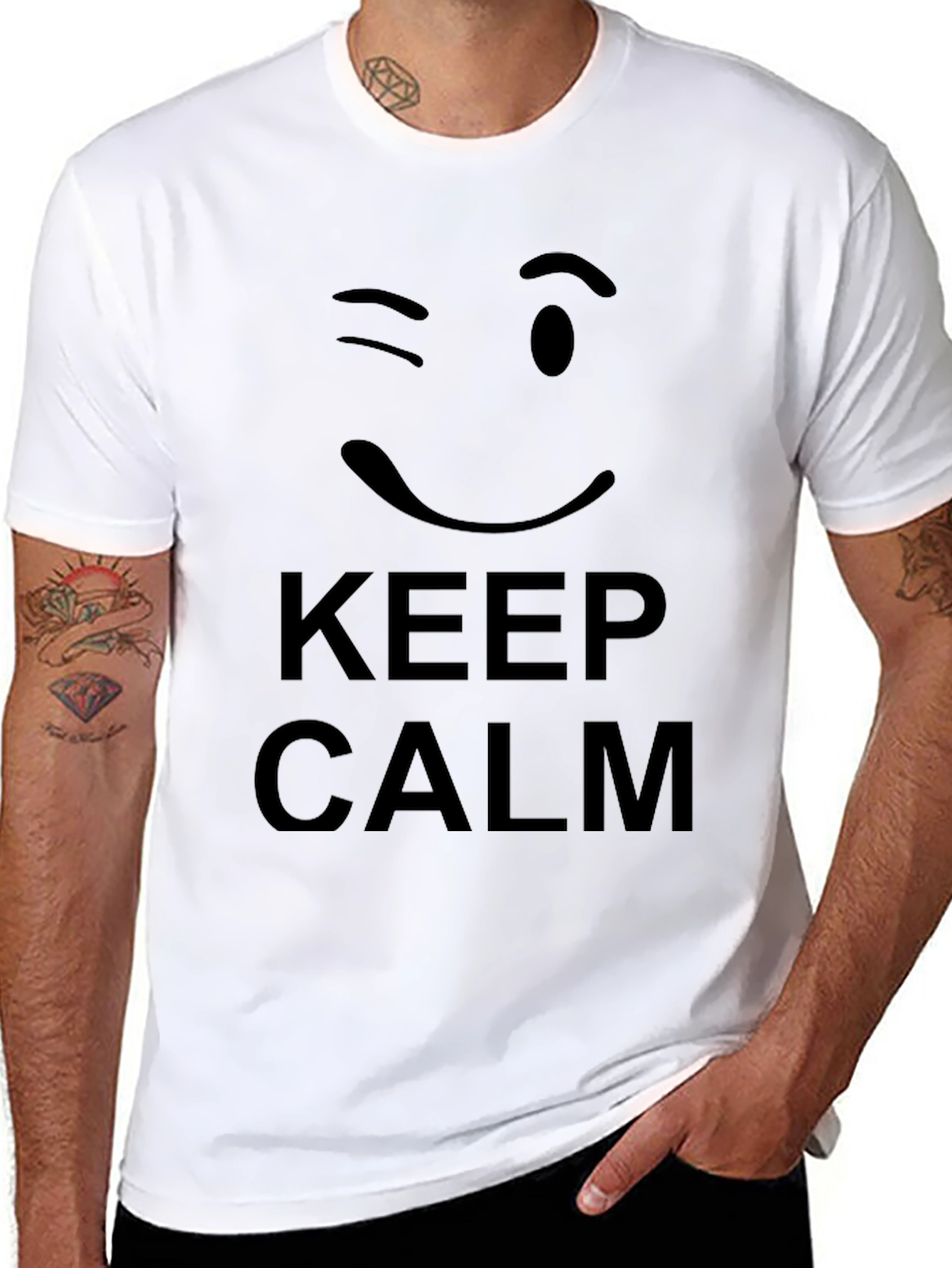 Keep Calm Wink Face Black Graphic Tee