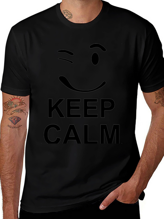 Keep Calm Wink Face Black Graphic Tee