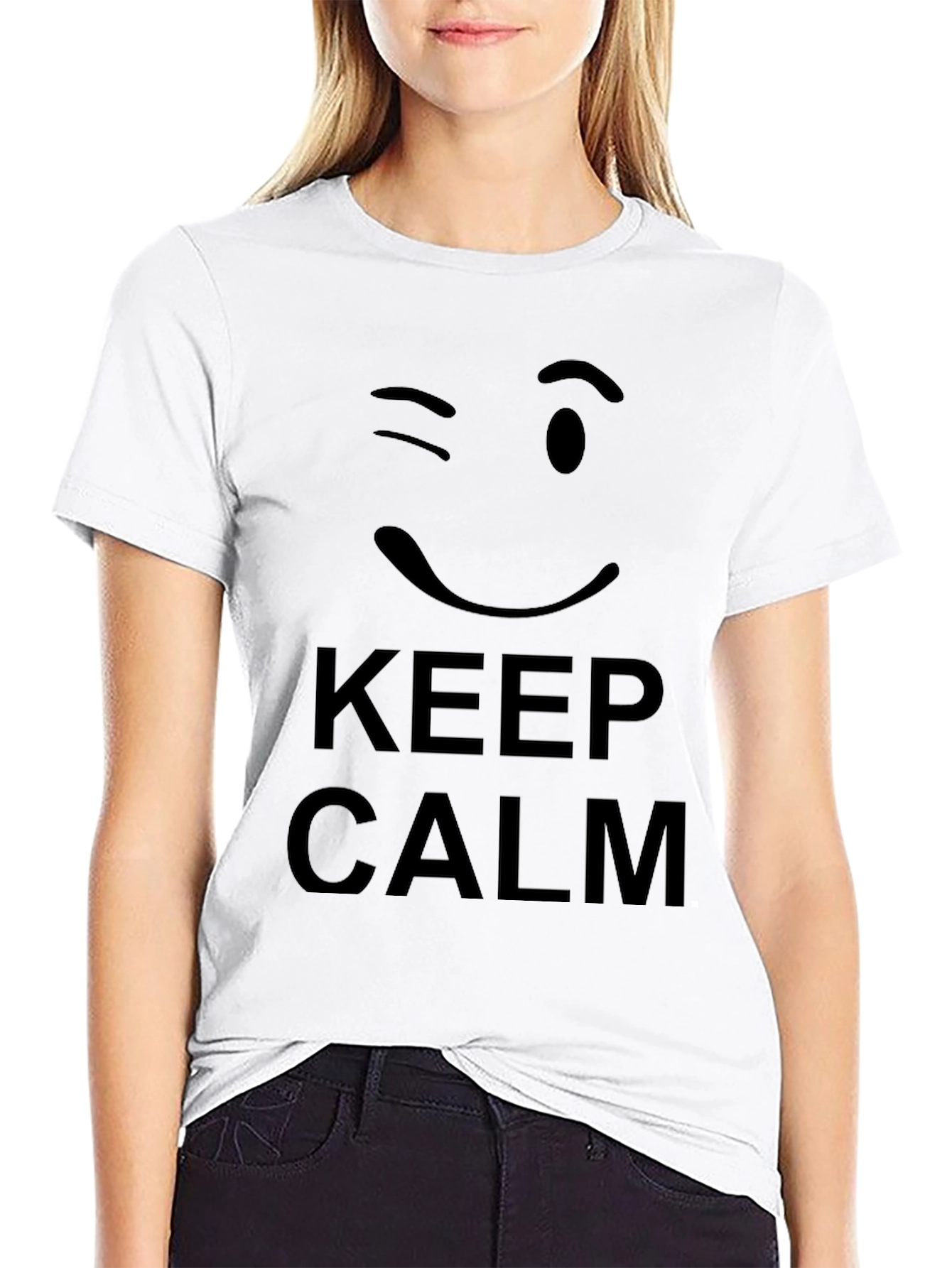 Keep Calm Wink Face Black Graphic Tee