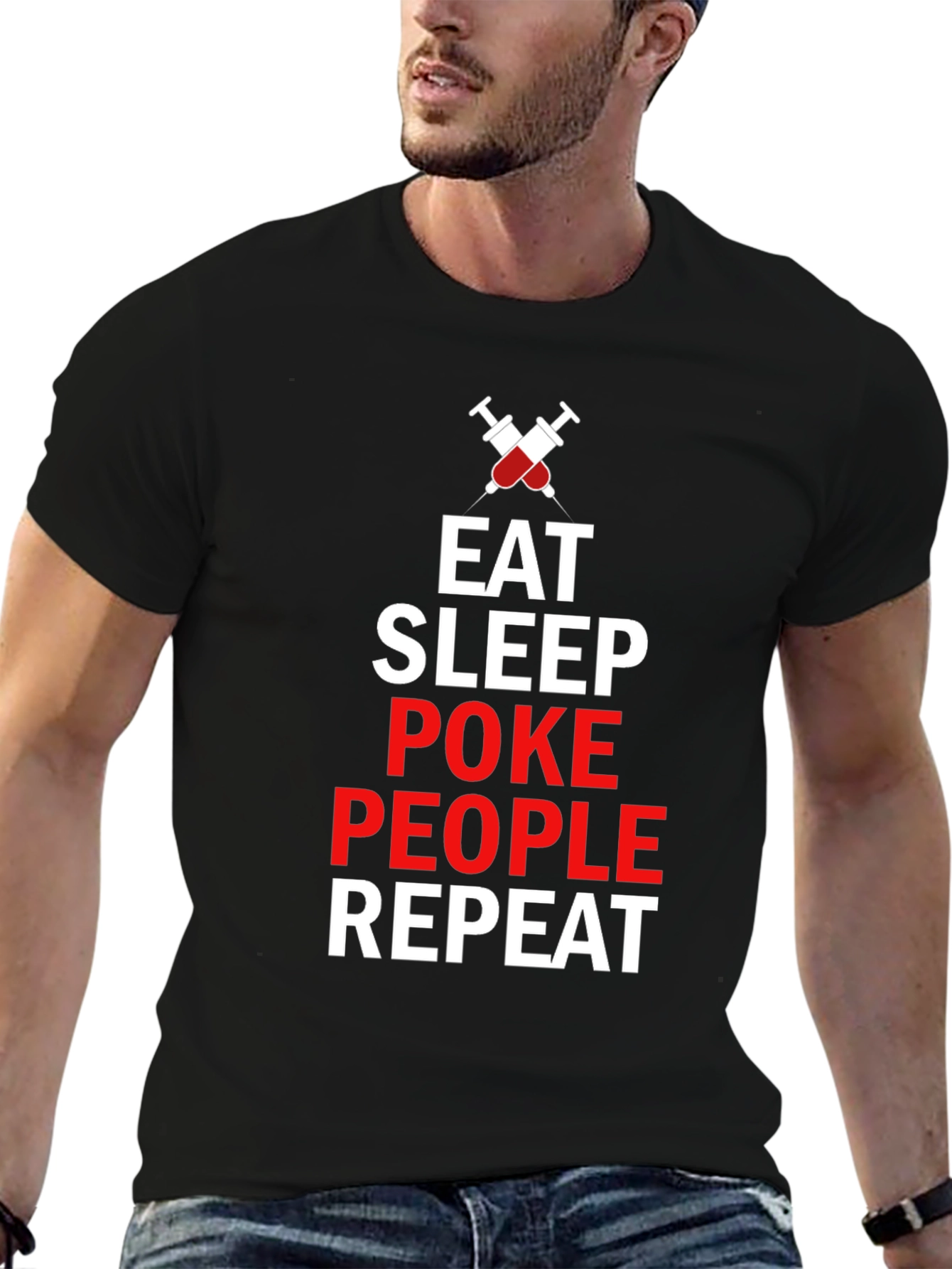 Eat Sleep Poke People Repeat Black T-Shirt