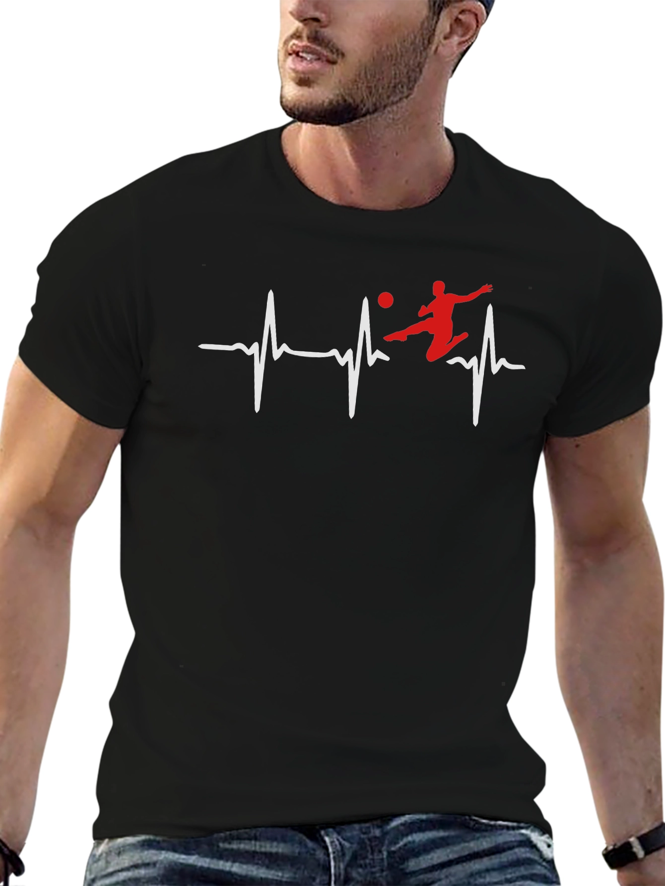 Soccer Heartbeat Graphic Tee - Black Cotton T-Shirt