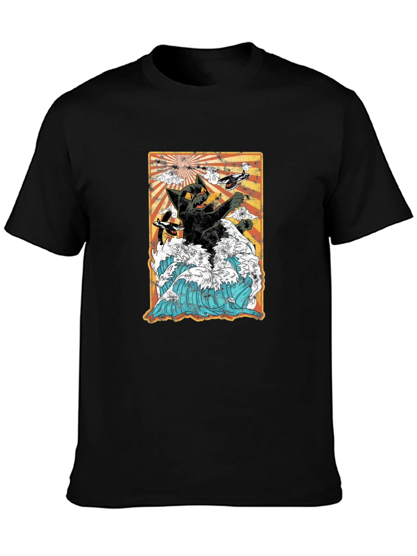 Kaiju Cat T-Shirt - Black Graphic Tee Unique Design