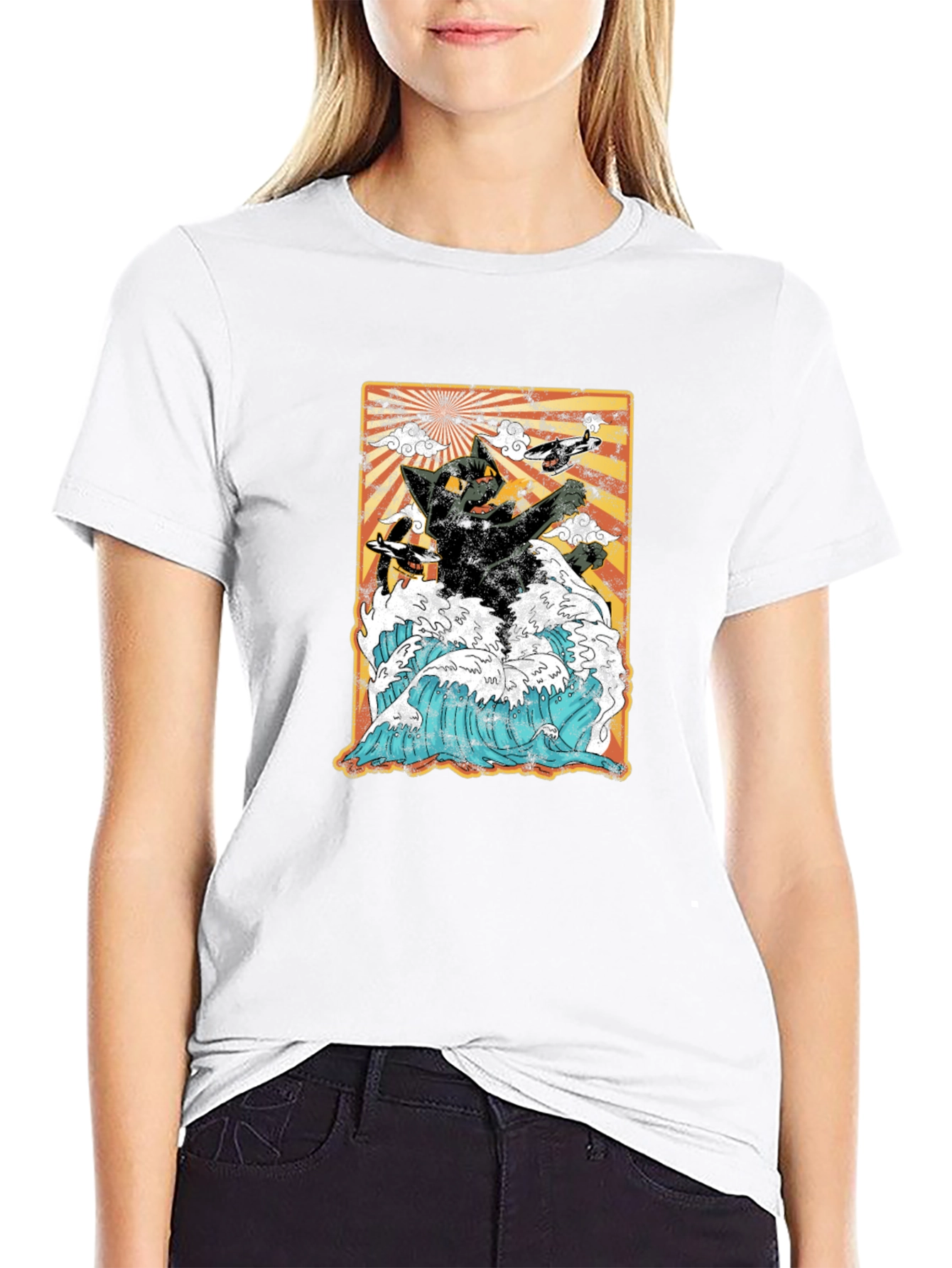 Kaiju Cat T-Shirt - Black Graphic Tee Unique Design