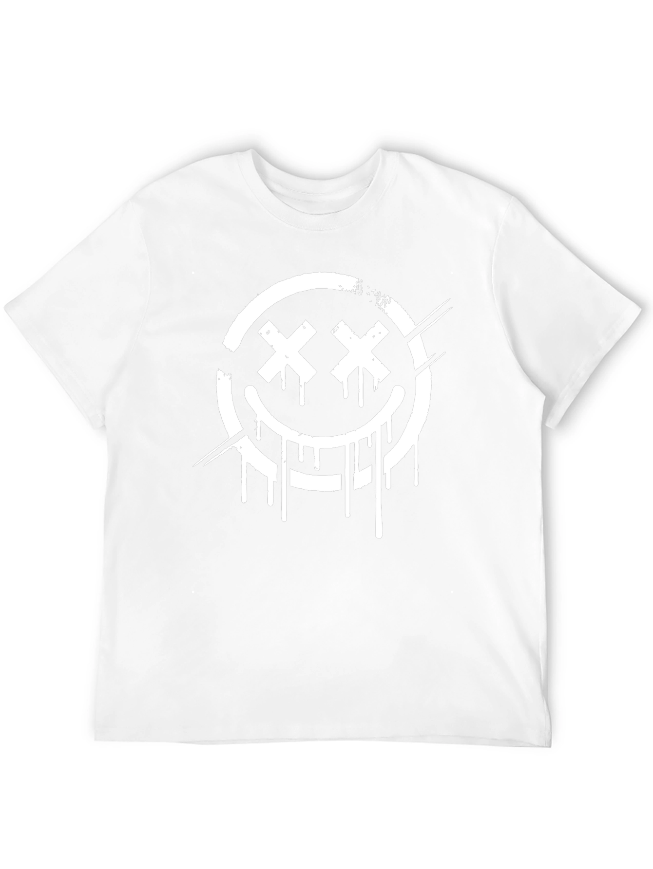 Distressed Smiley Face Graphic Tee - Black Cotton Blend