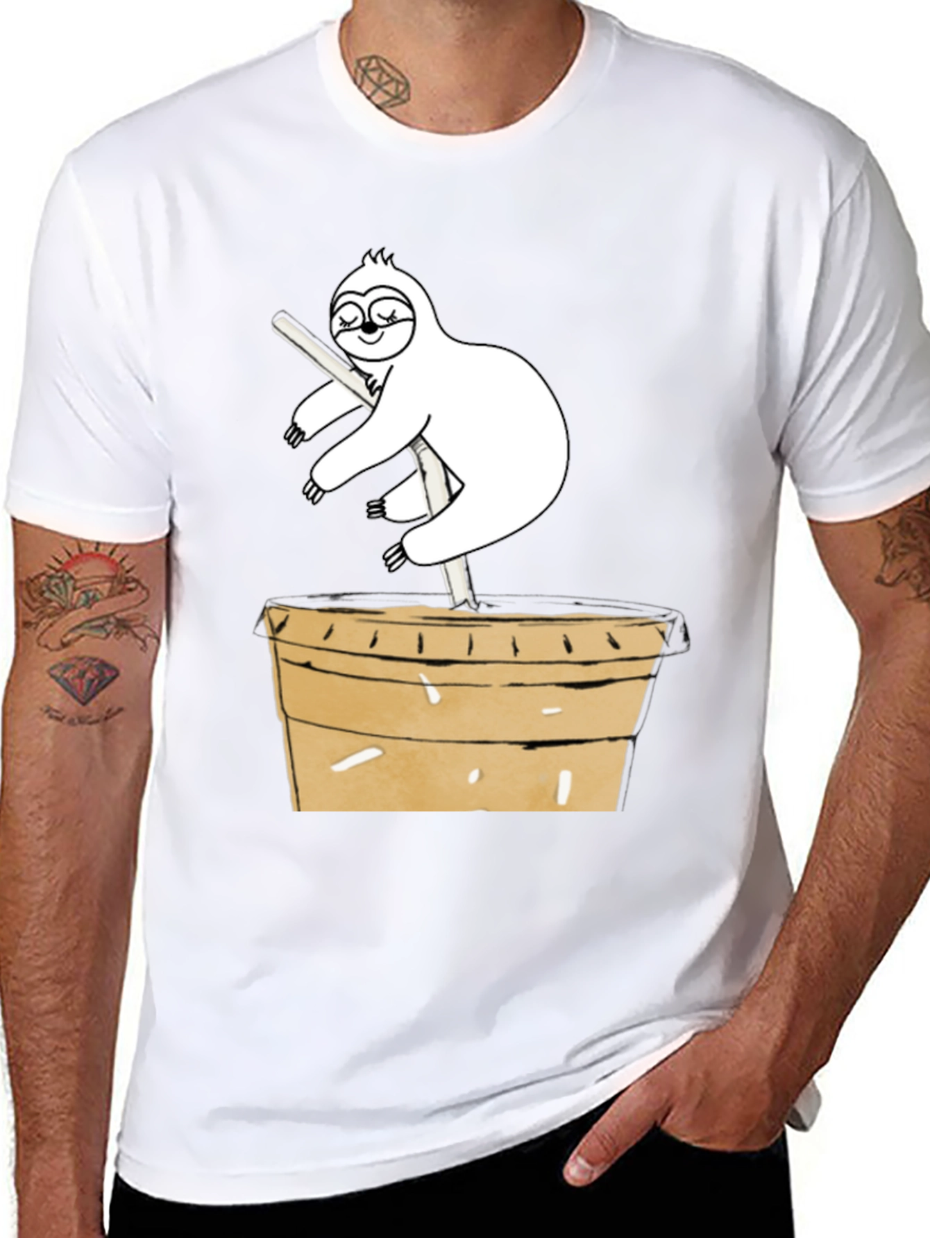 Sloth on Coffee Cup Graphic Tee - Unique Design