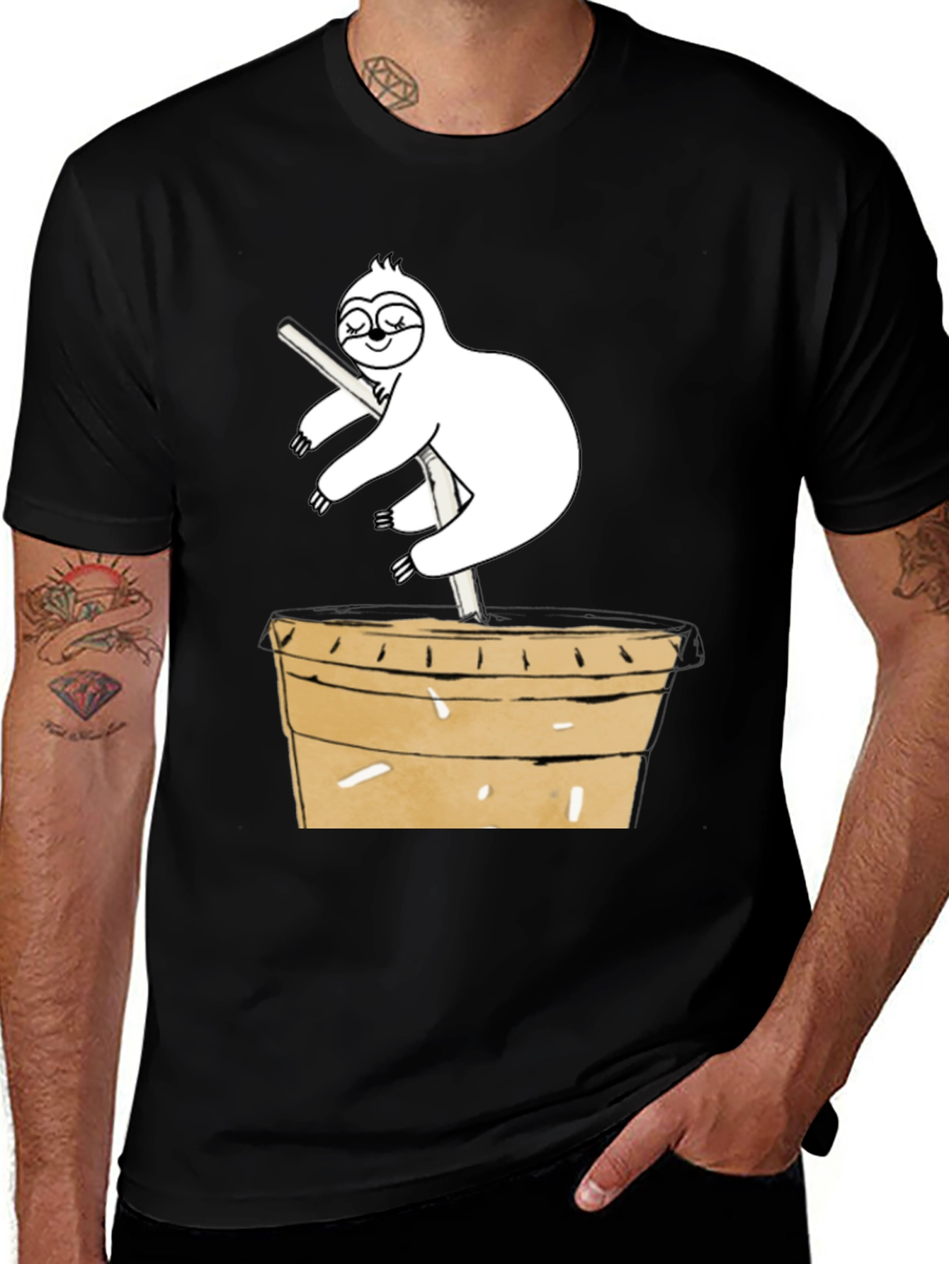 Sloth on Coffee Cup Graphic Tee - Unique Design