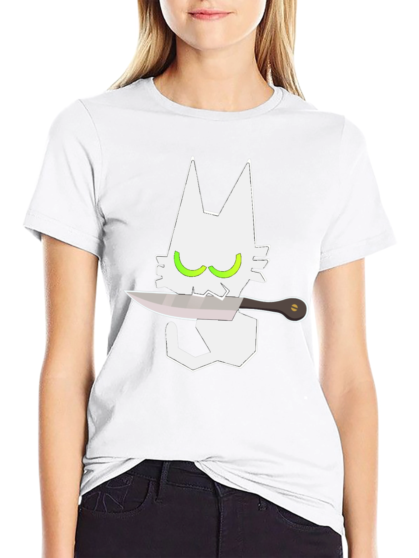 Cat With Knife Graphic Tee - Mens Black T-Shirt