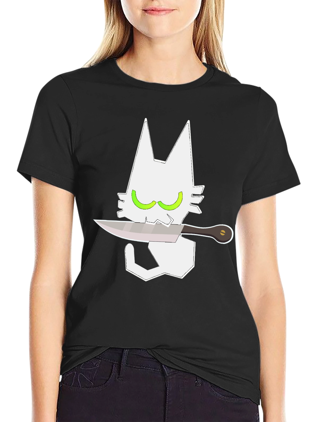 Cat With Knife Graphic Tee - Mens Black T-Shirt