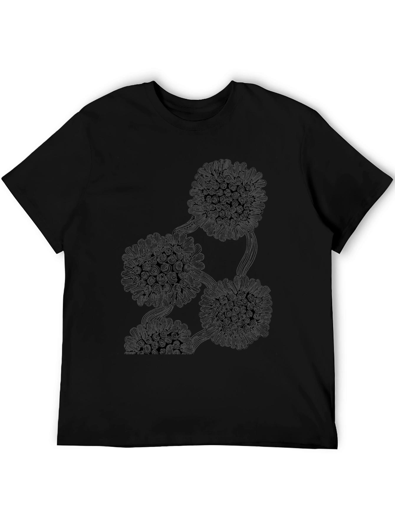 Modern Floral Graphic Black T-Shirt