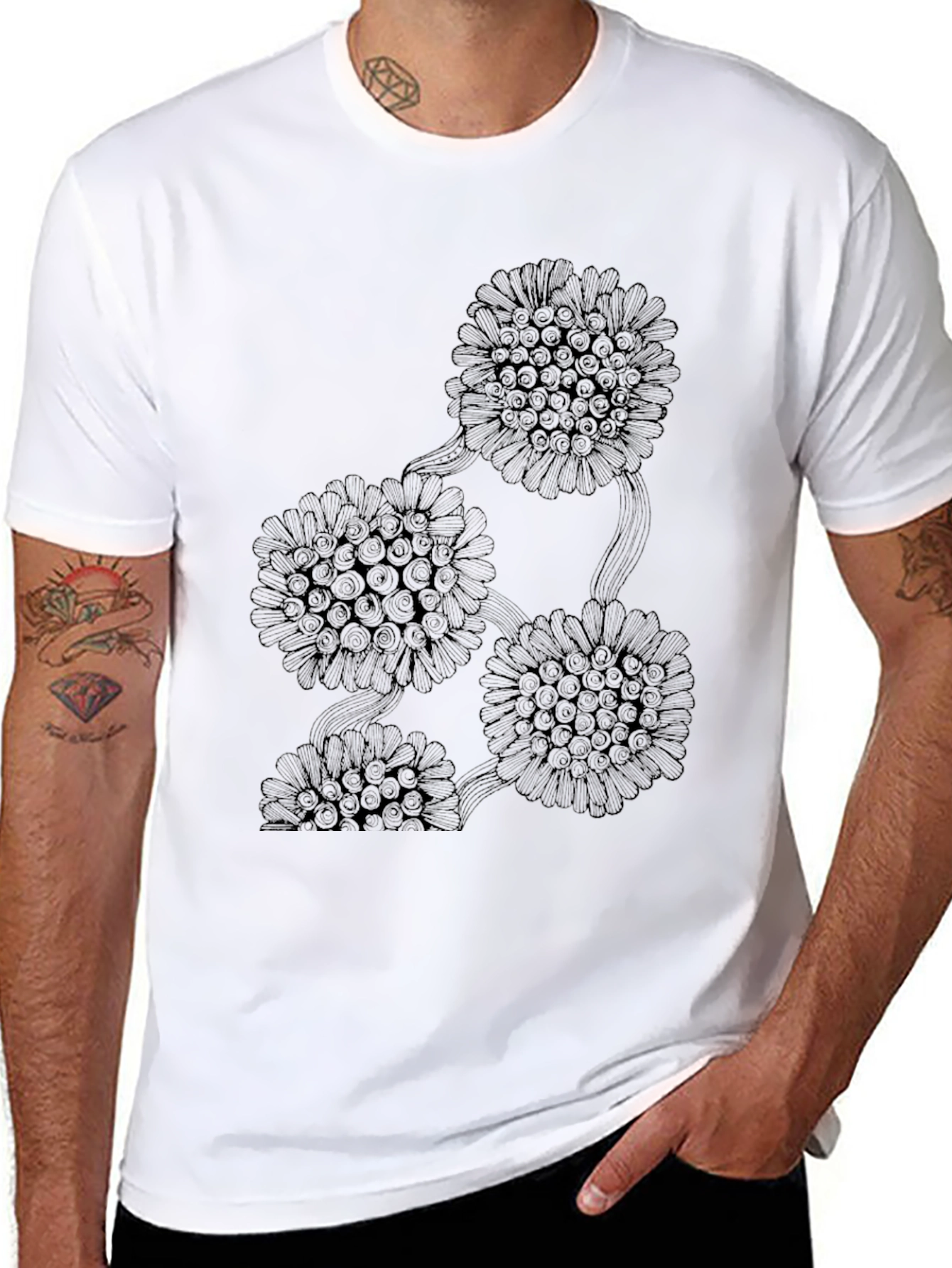 Modern Floral Graphic Black T-Shirt
