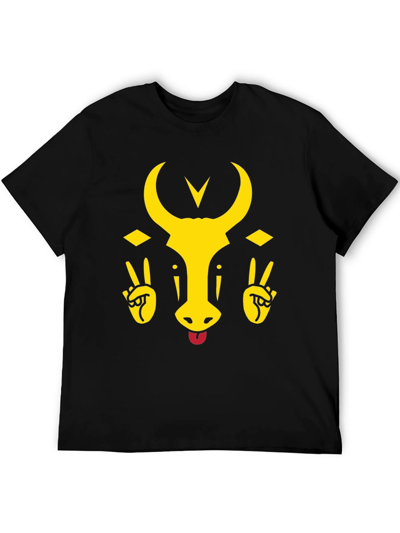 Funny Bull Tongue Out Graphic T-Shirt - Black