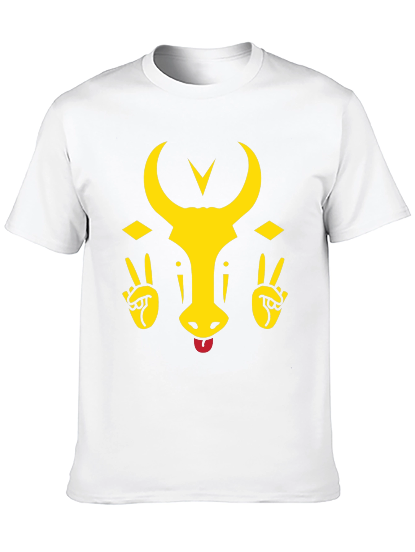 Funny Bull Tongue Out Graphic T-Shirt - Black