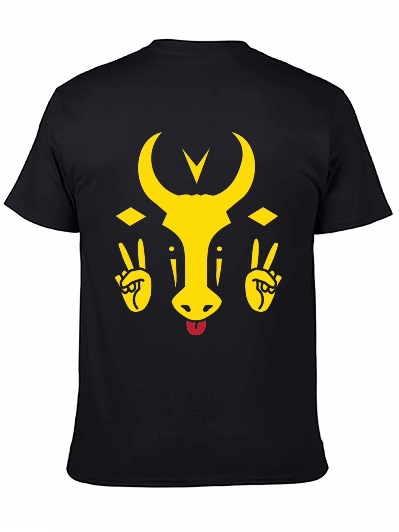 Funny Bull Tongue Out Graphic T-Shirt - Black