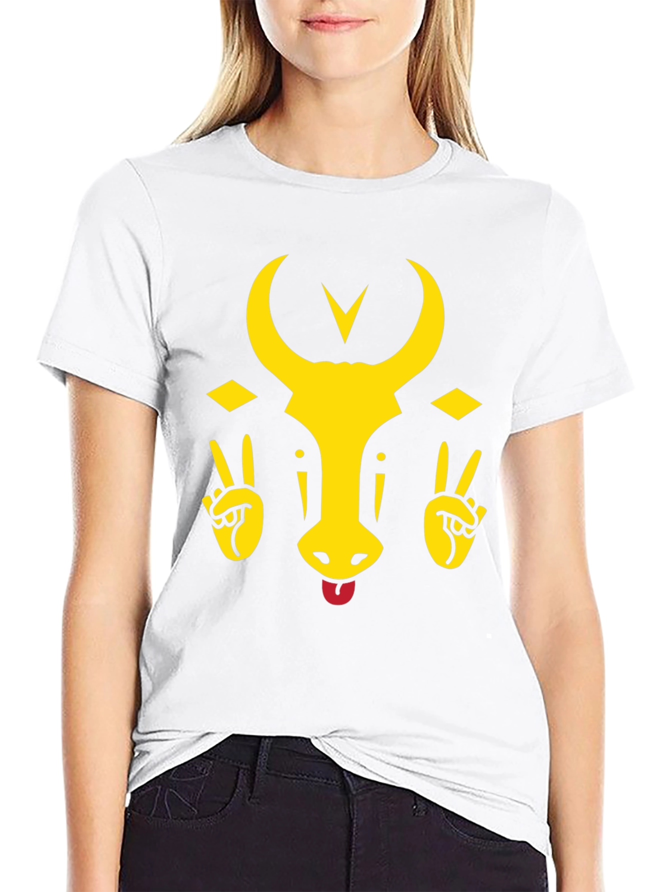 Funny Bull Tongue Out Graphic T-Shirt - Black