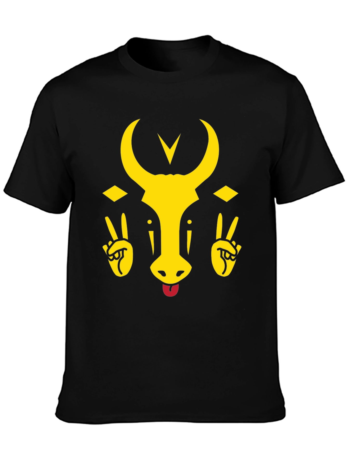 Funny Bull Tongue Out Graphic T-Shirt - Black