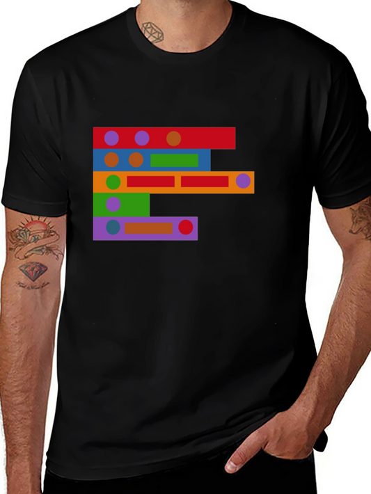 Abstract Colorful Blocks Design Black T-Shirt
