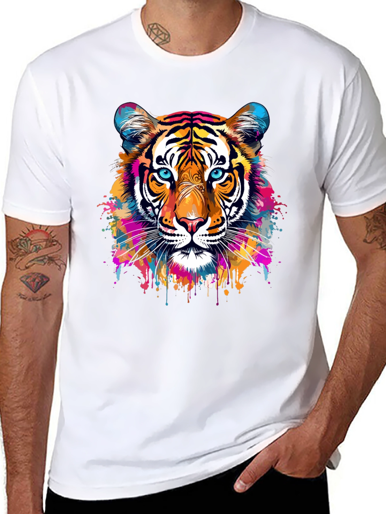 Vibrant Tiger Graphic Black T-Shirt