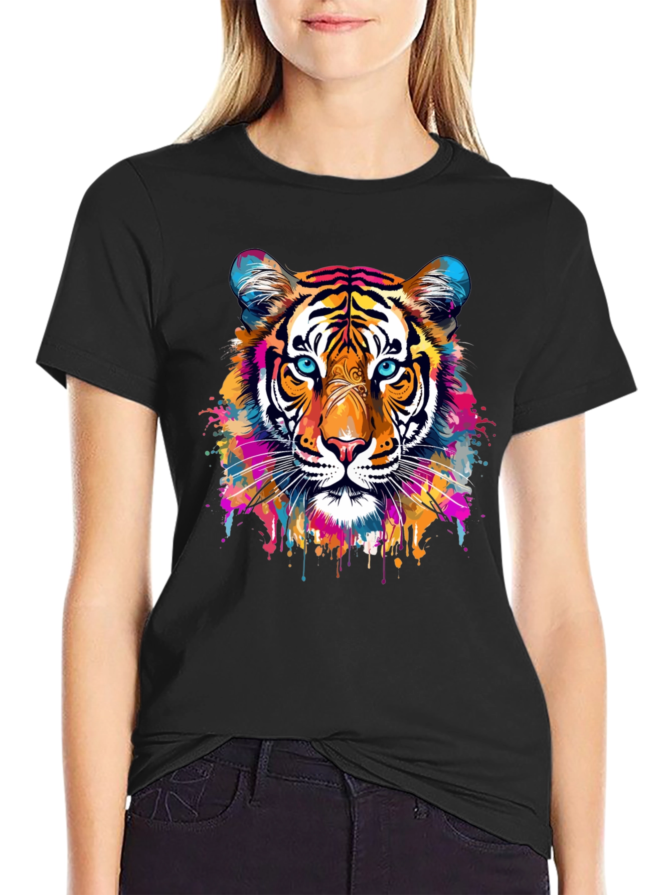 Vibrant Tiger Graphic Black T-Shirt