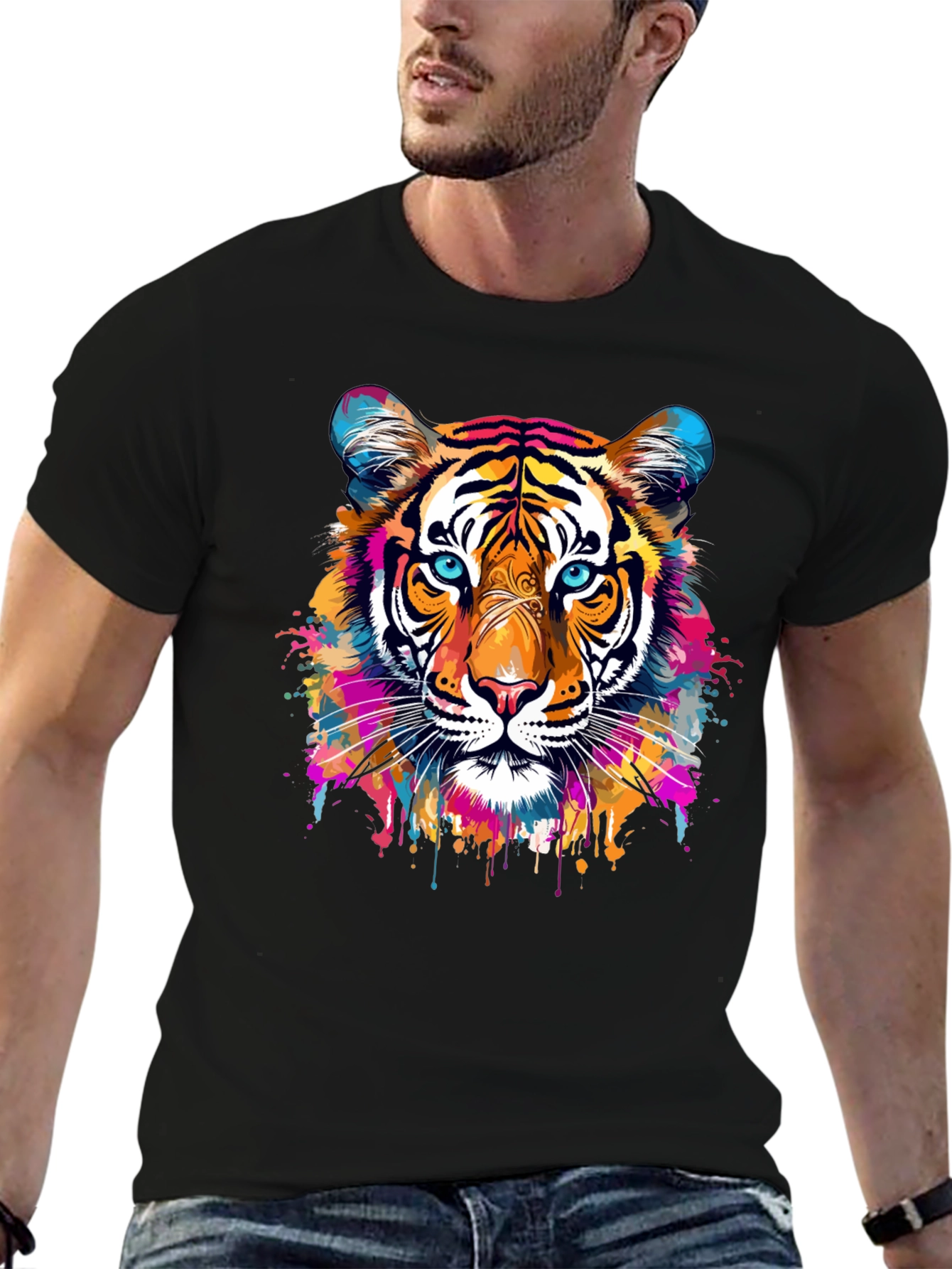 Vibrant Tiger Graphic Black T-Shirt