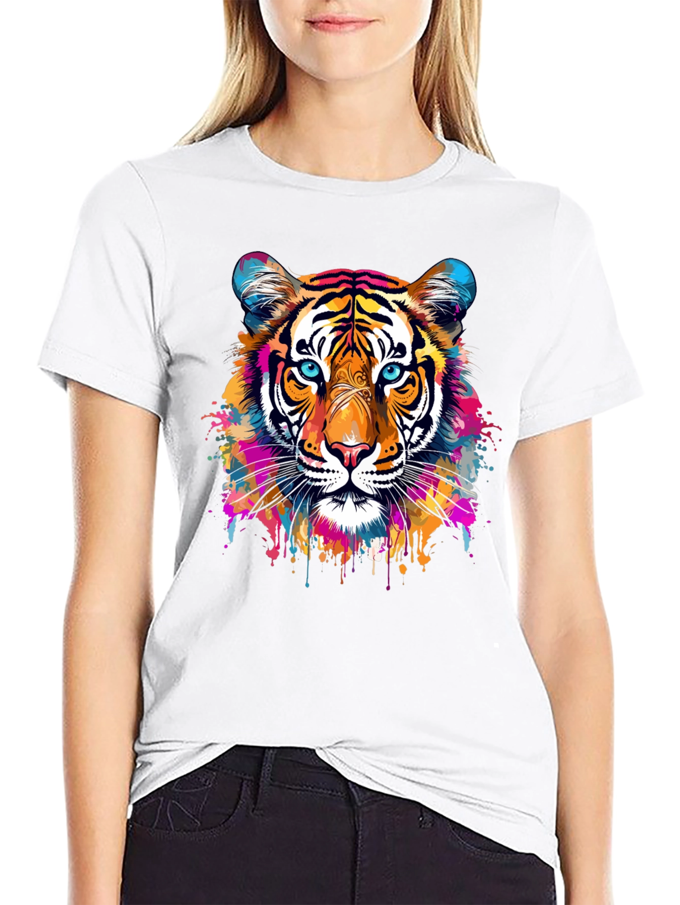 Vibrant Tiger Graphic Black T-Shirt