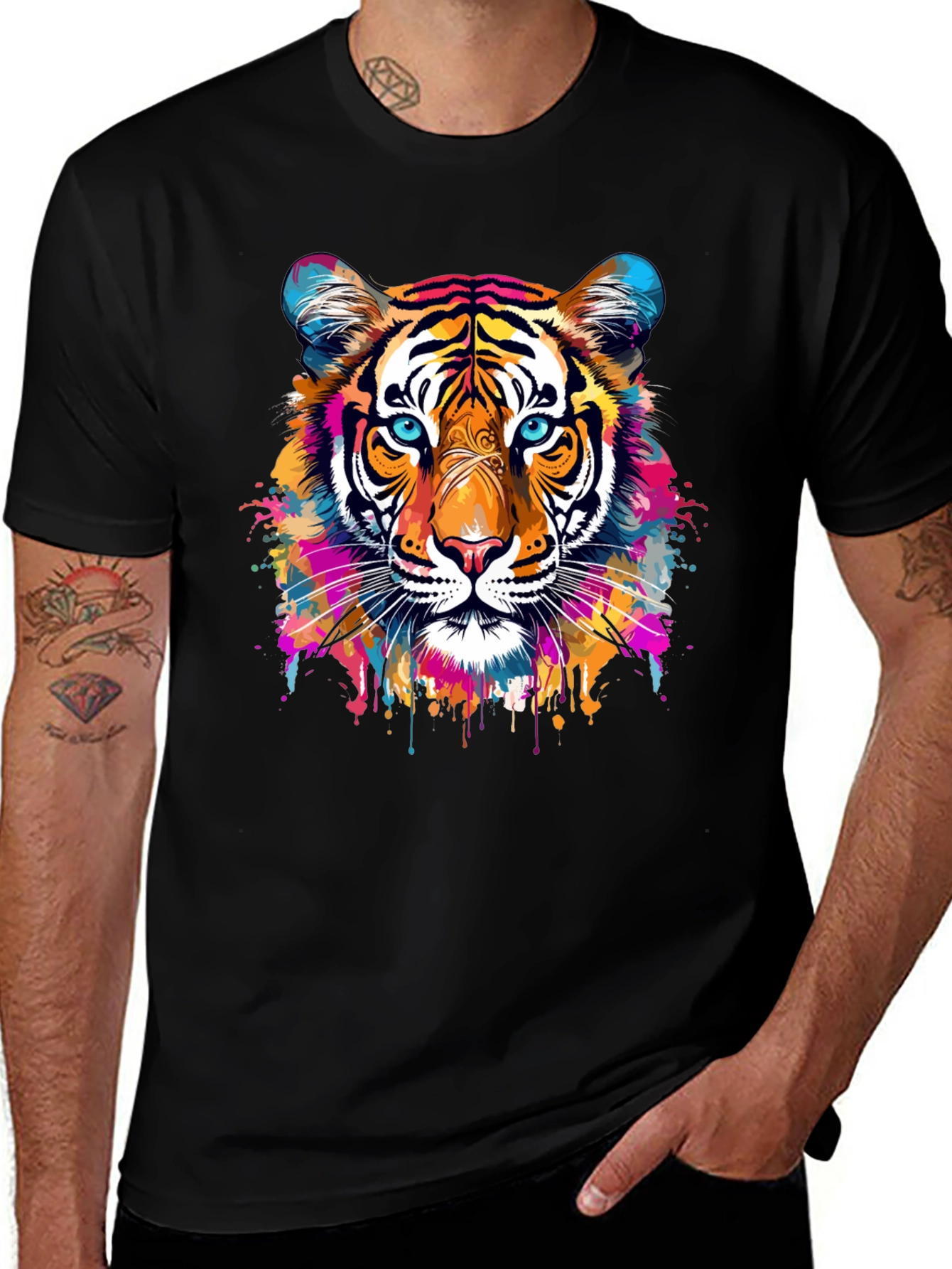 Vibrant Tiger Graphic Black T-Shirt
