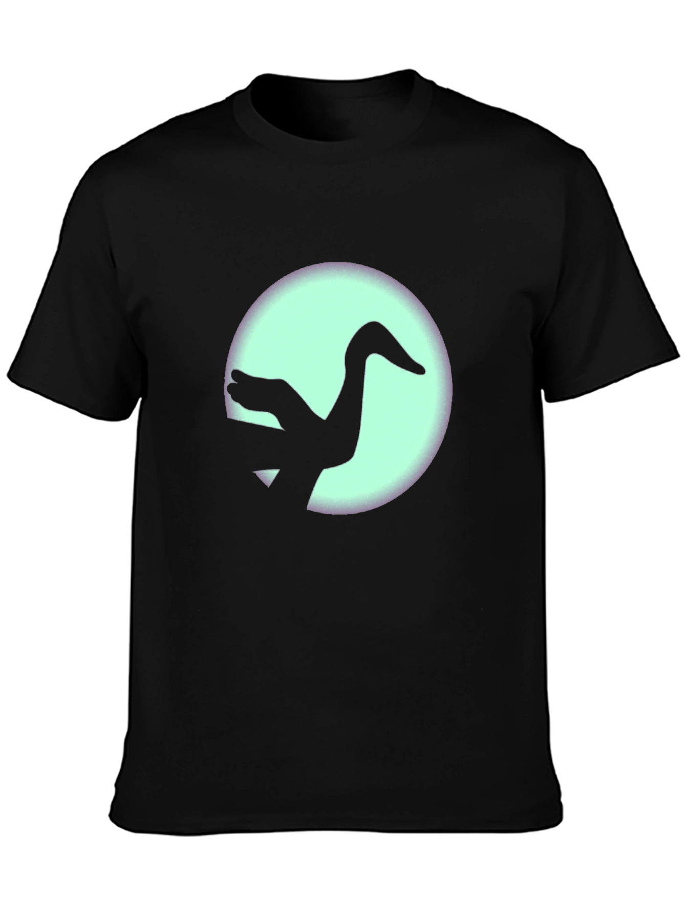Black T-Shirt with Crane Silhouette Graphic Print