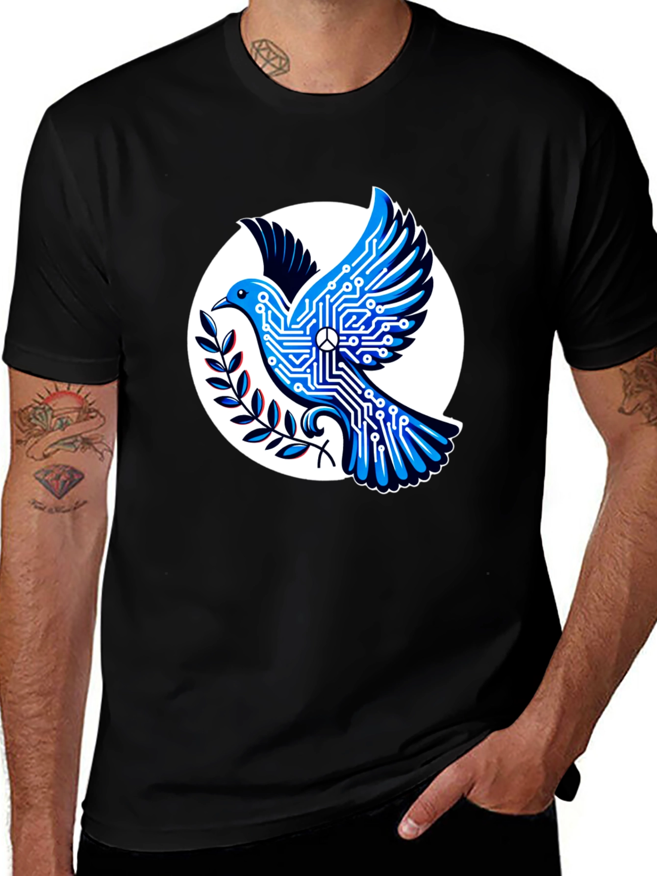Tech Peace Dove Black T-Shirt