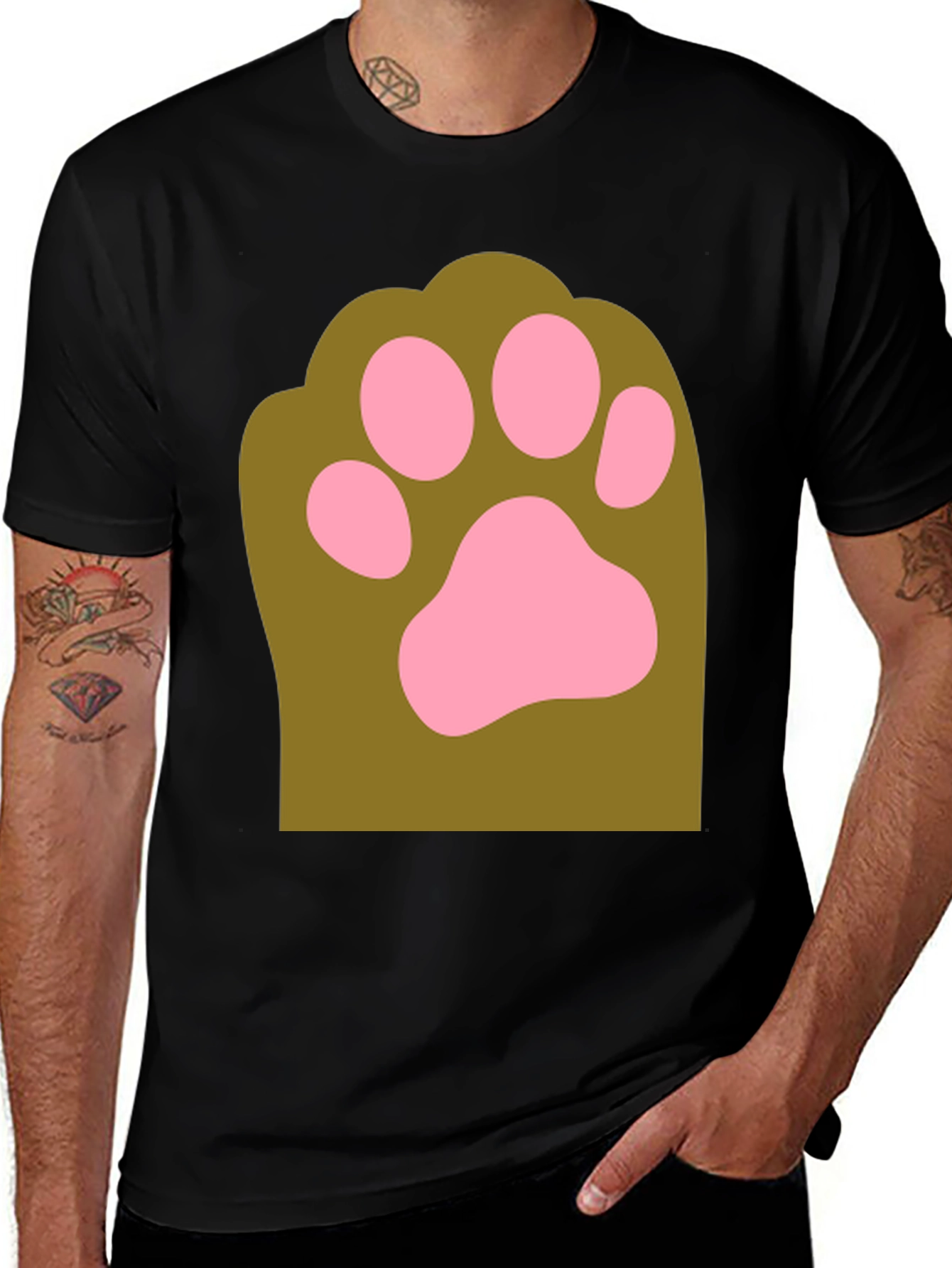 Cute Paw Print Graphic Tee - Mens Black T-Shirt