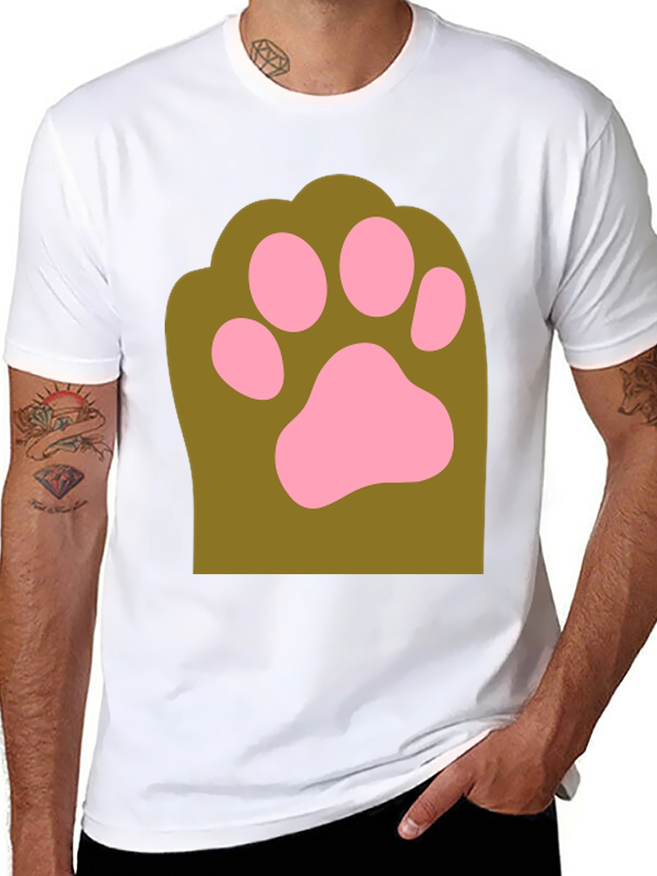 Cute Paw Print Graphic Tee - Mens Black T-Shirt