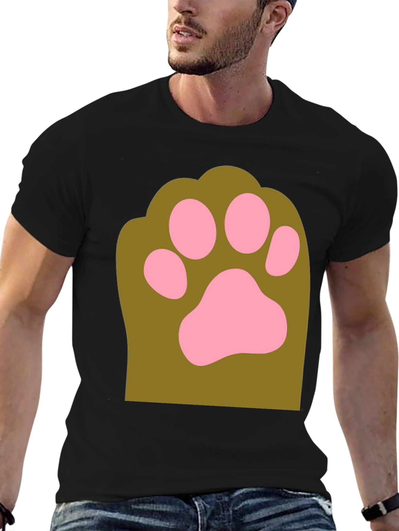 Cute Paw Print Graphic Tee - Mens Black T-Shirt