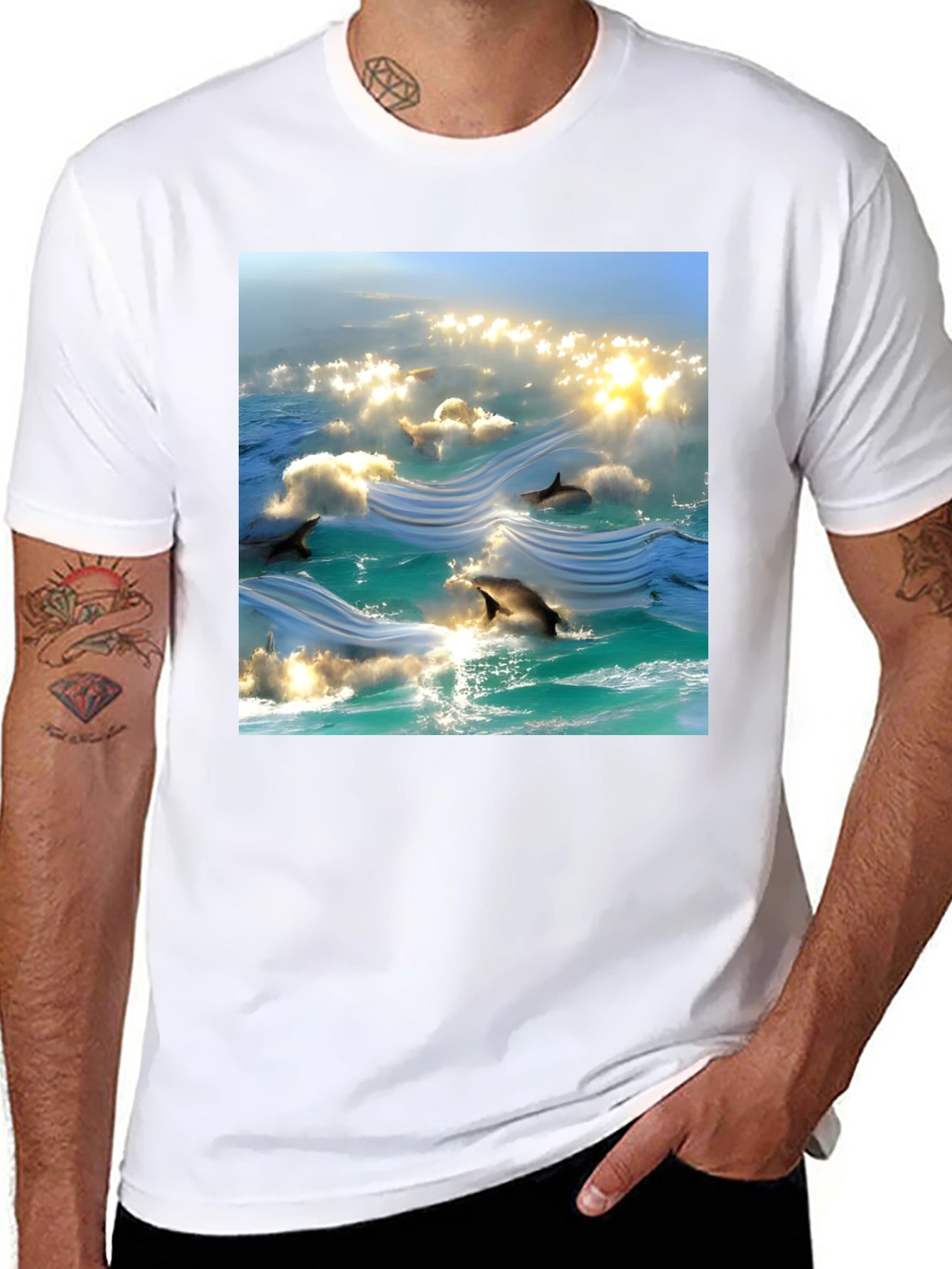 Ocean Dolphins T-Shirt - Black Cotton Tee
