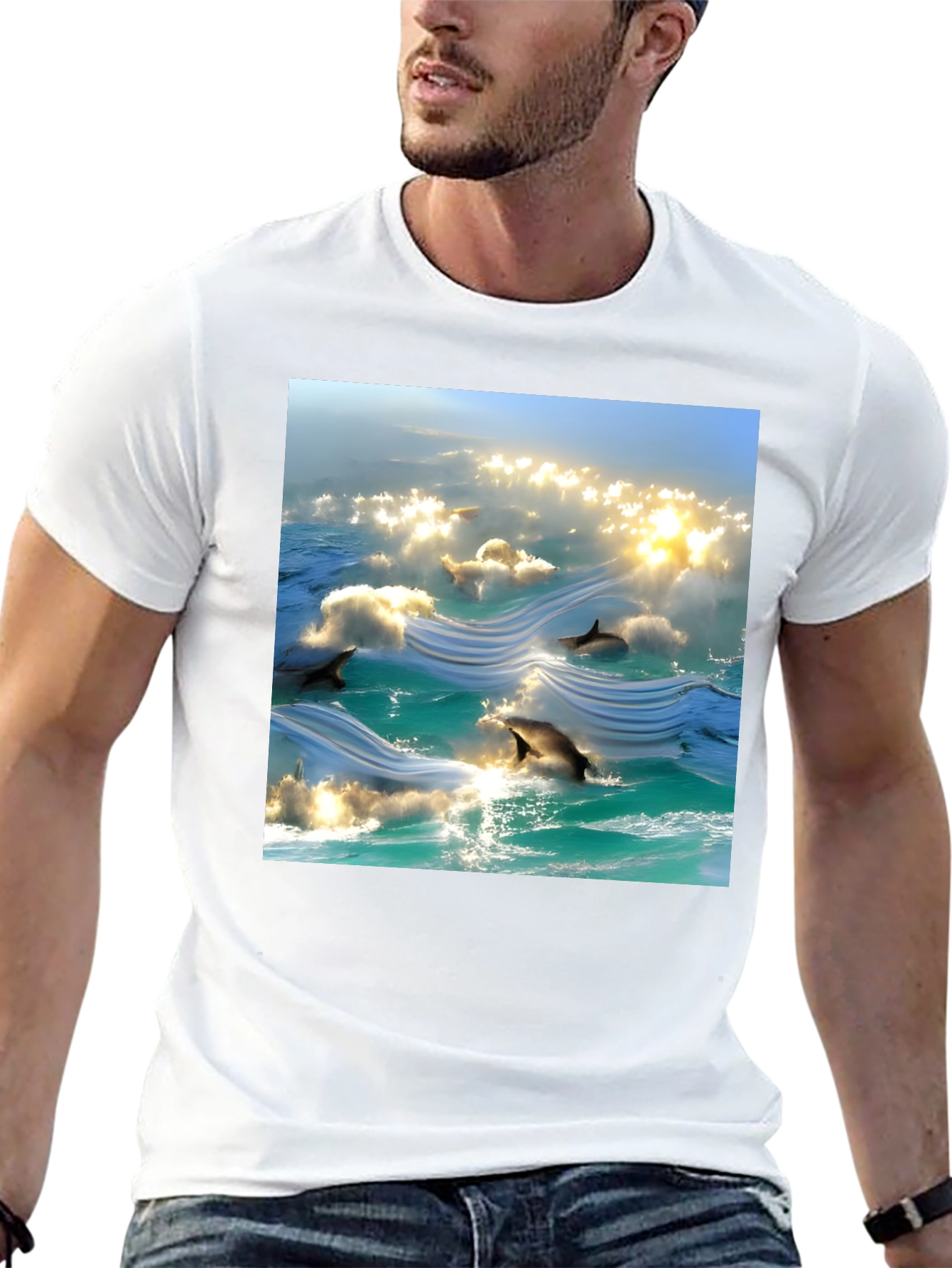 Ocean Dolphins T-Shirt - Black Cotton Tee
