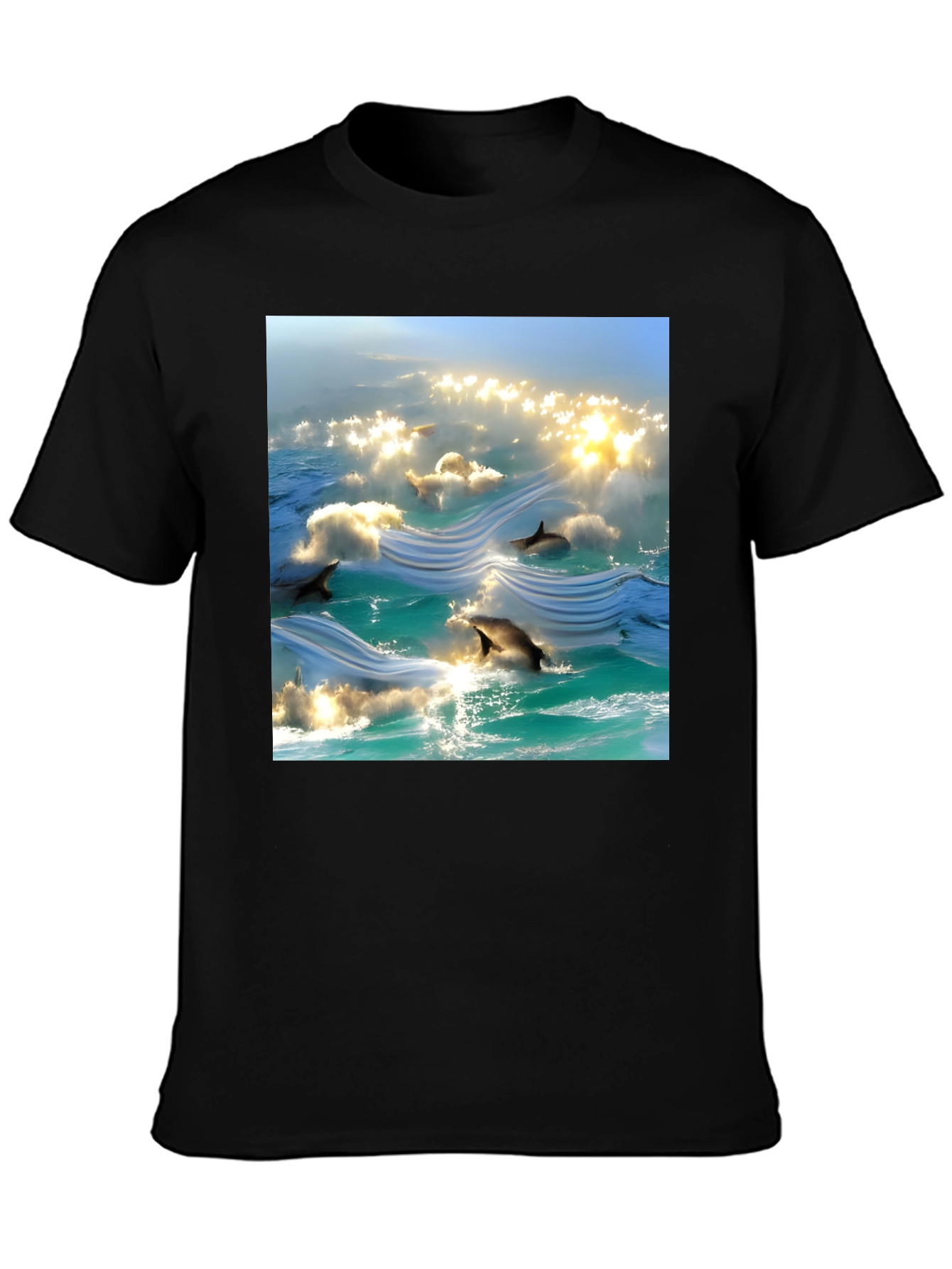 Ocean Dolphins T-Shirt - Black Cotton Tee