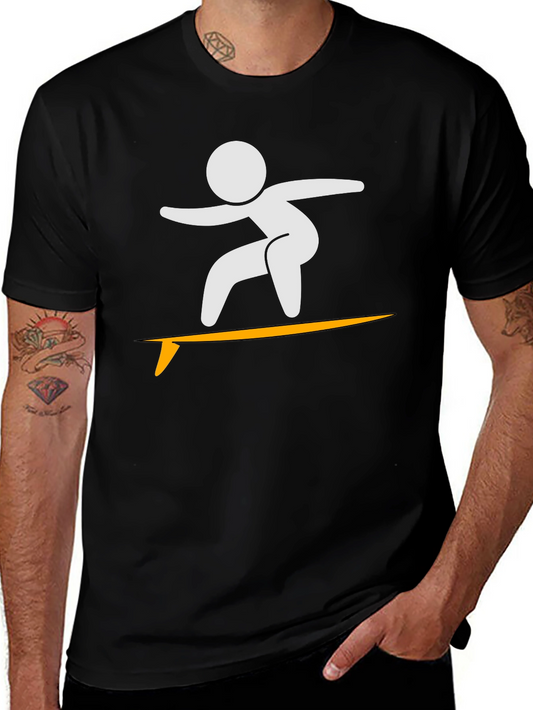 Surfer Stick Figure Black T-Shirt