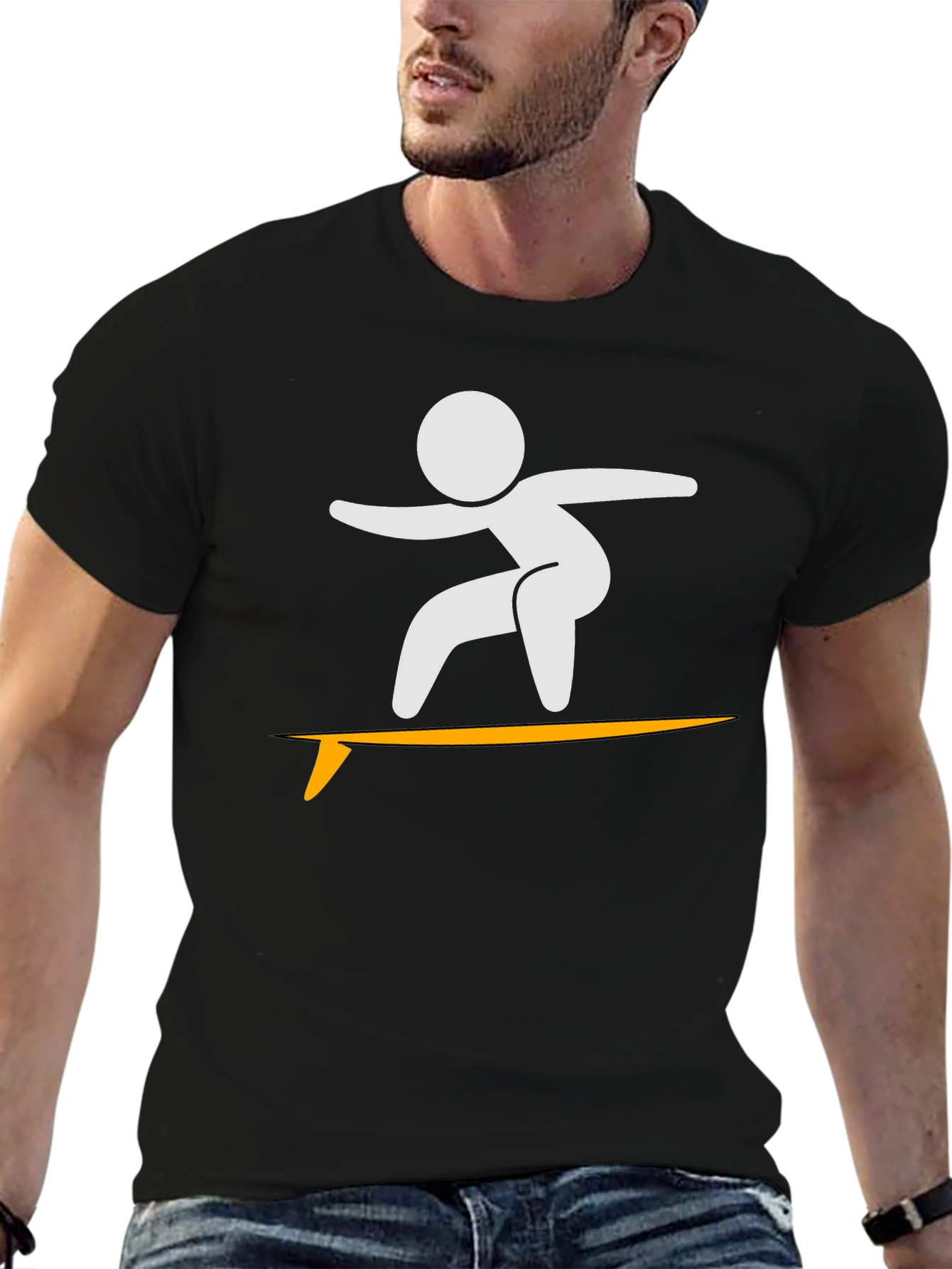 Surfer Stick Figure Black T-Shirt