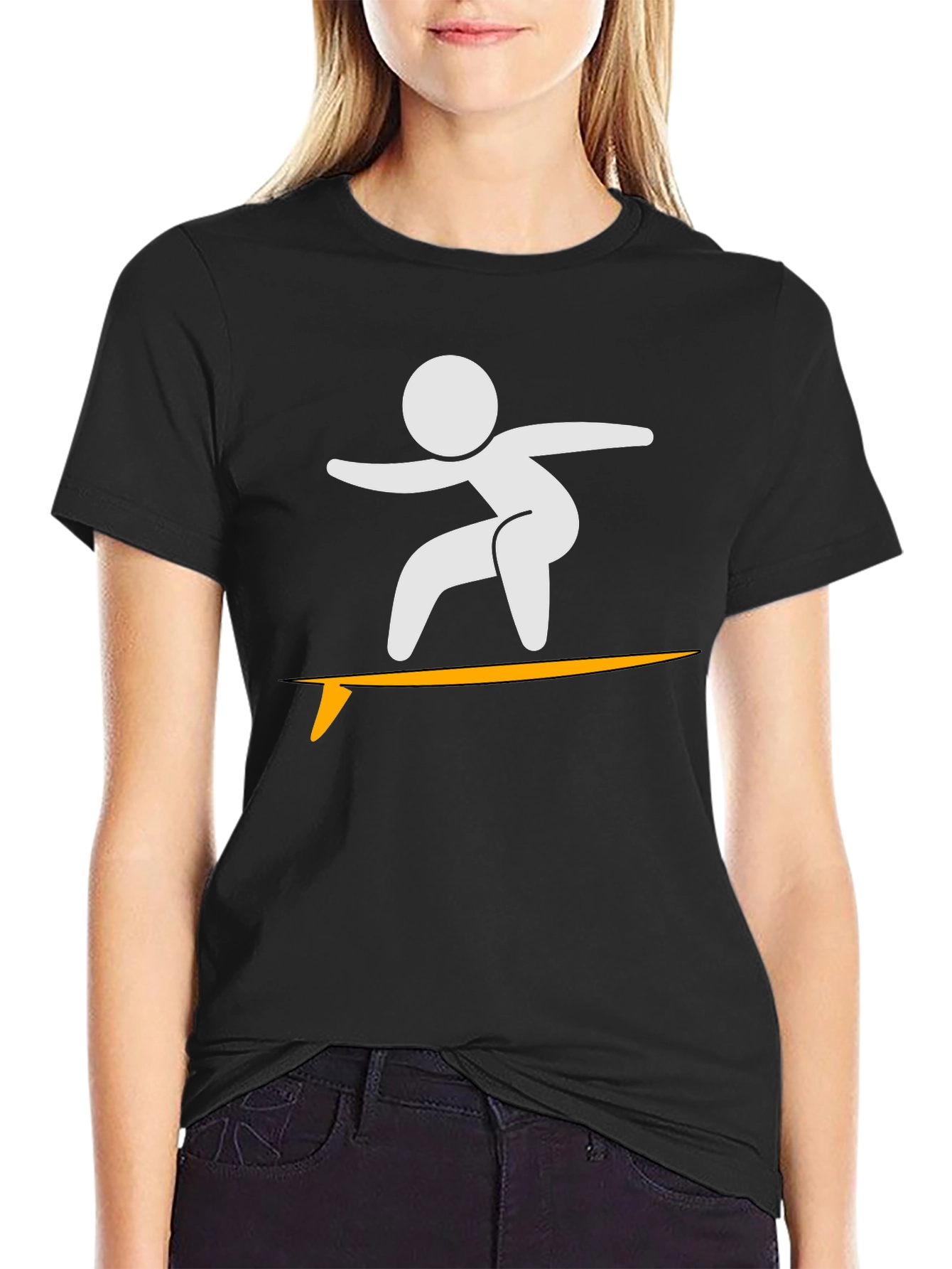 Surfer Stick Figure Black T-Shirt