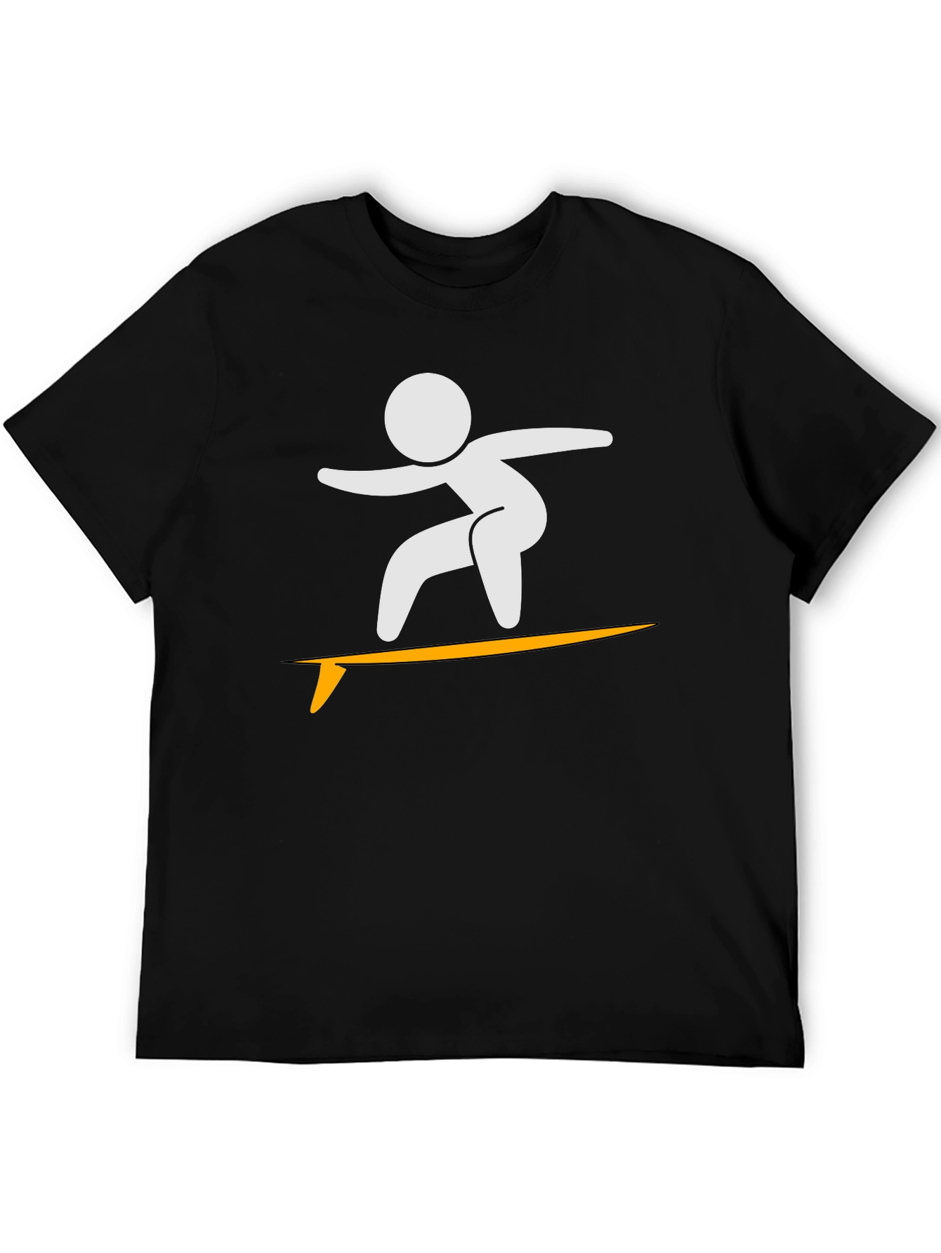 Surfer Stick Figure Black T-Shirt
