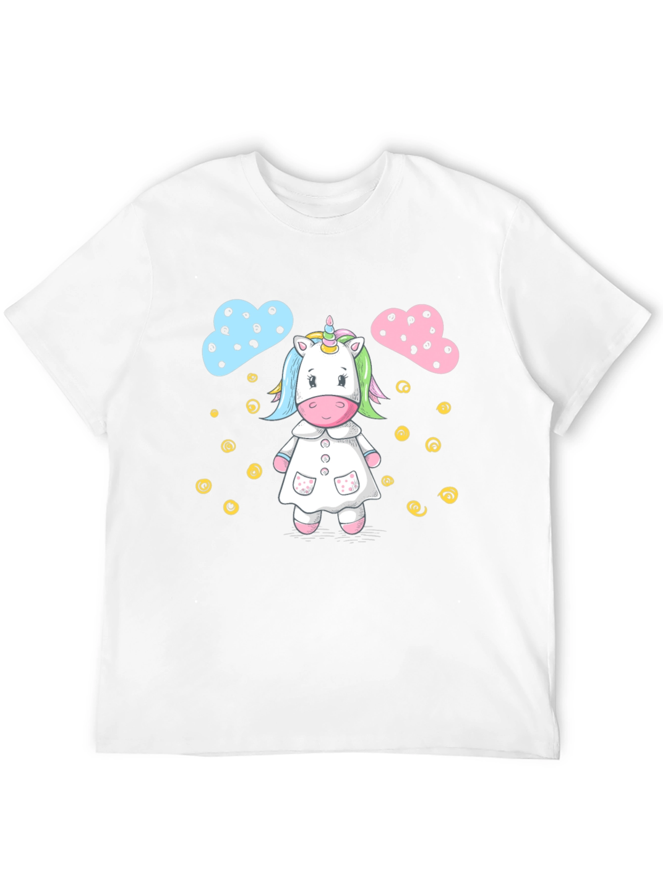 Cute Unicorn Cartoon Print Black T-Shirt