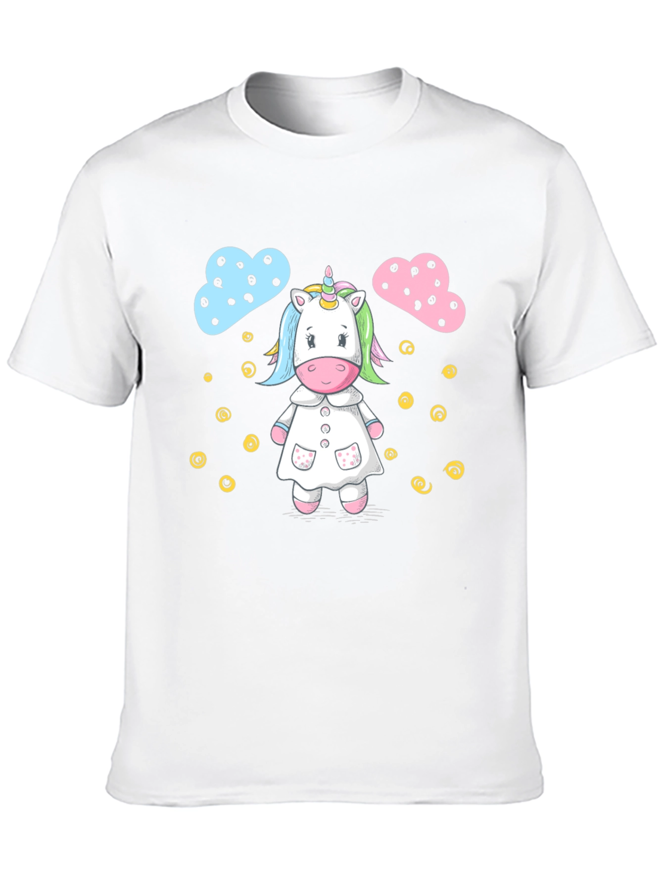 Cute Unicorn Cartoon Print Black T-Shirt