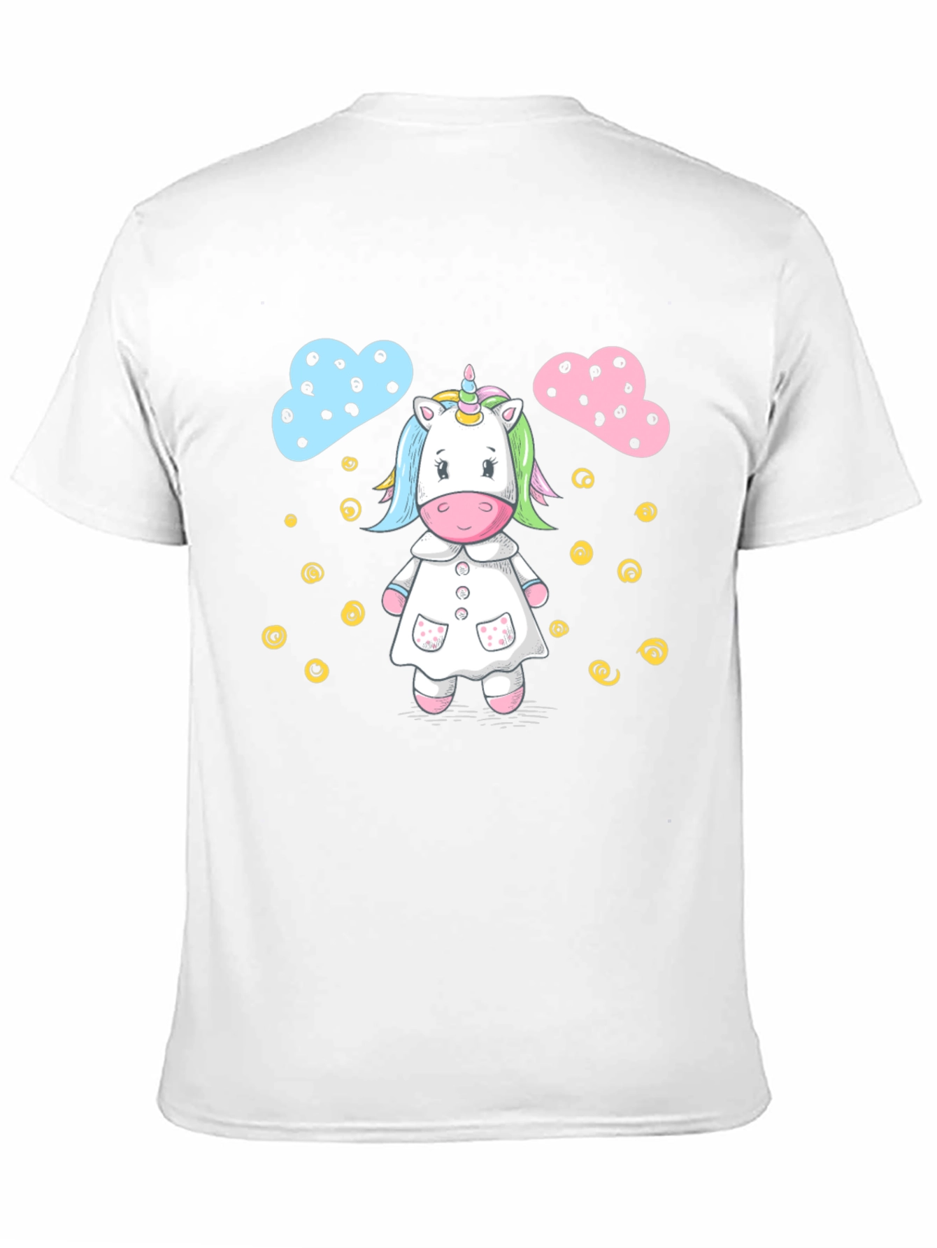 Cute Unicorn Cartoon Print Black T-Shirt