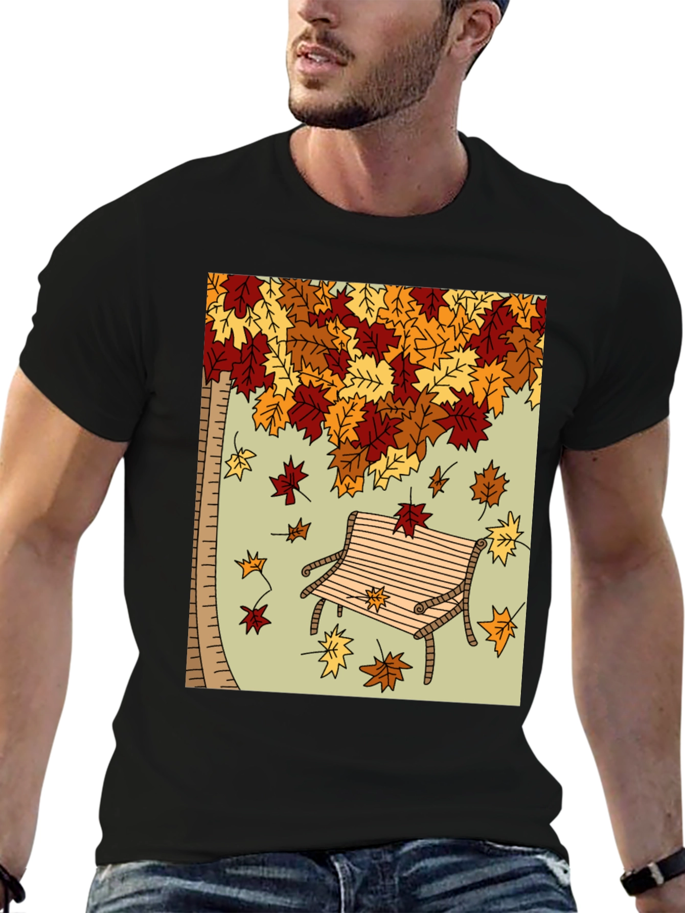 Autumn Leaves Bench Graphic Tee