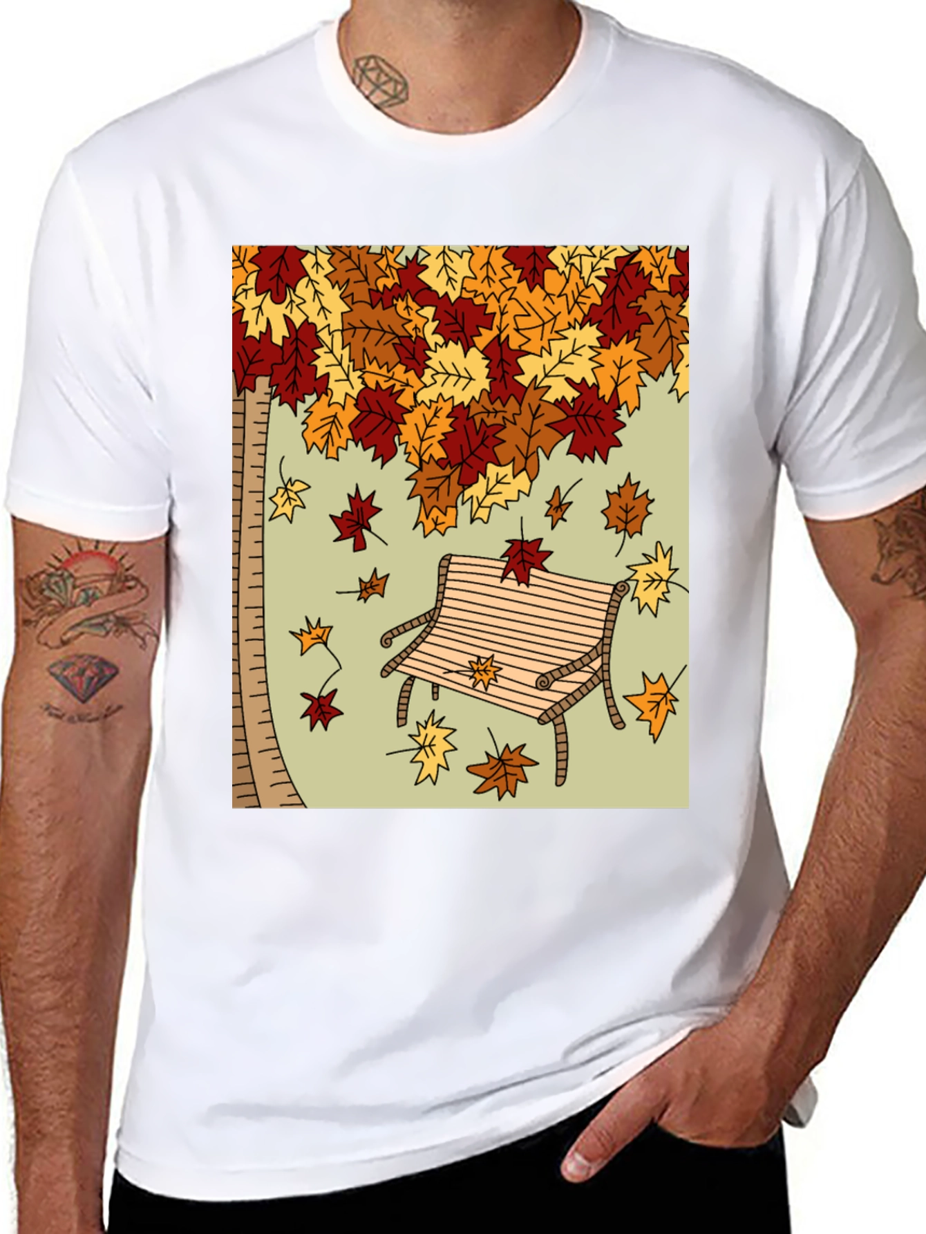 Autumn Leaves Bench Graphic Tee