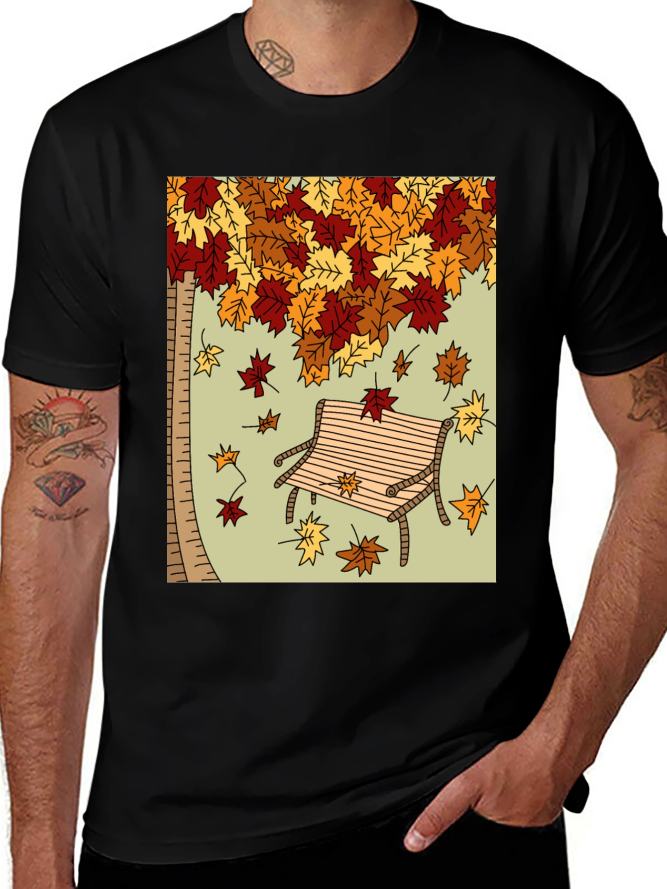 Autumn Leaves Bench Graphic Tee
