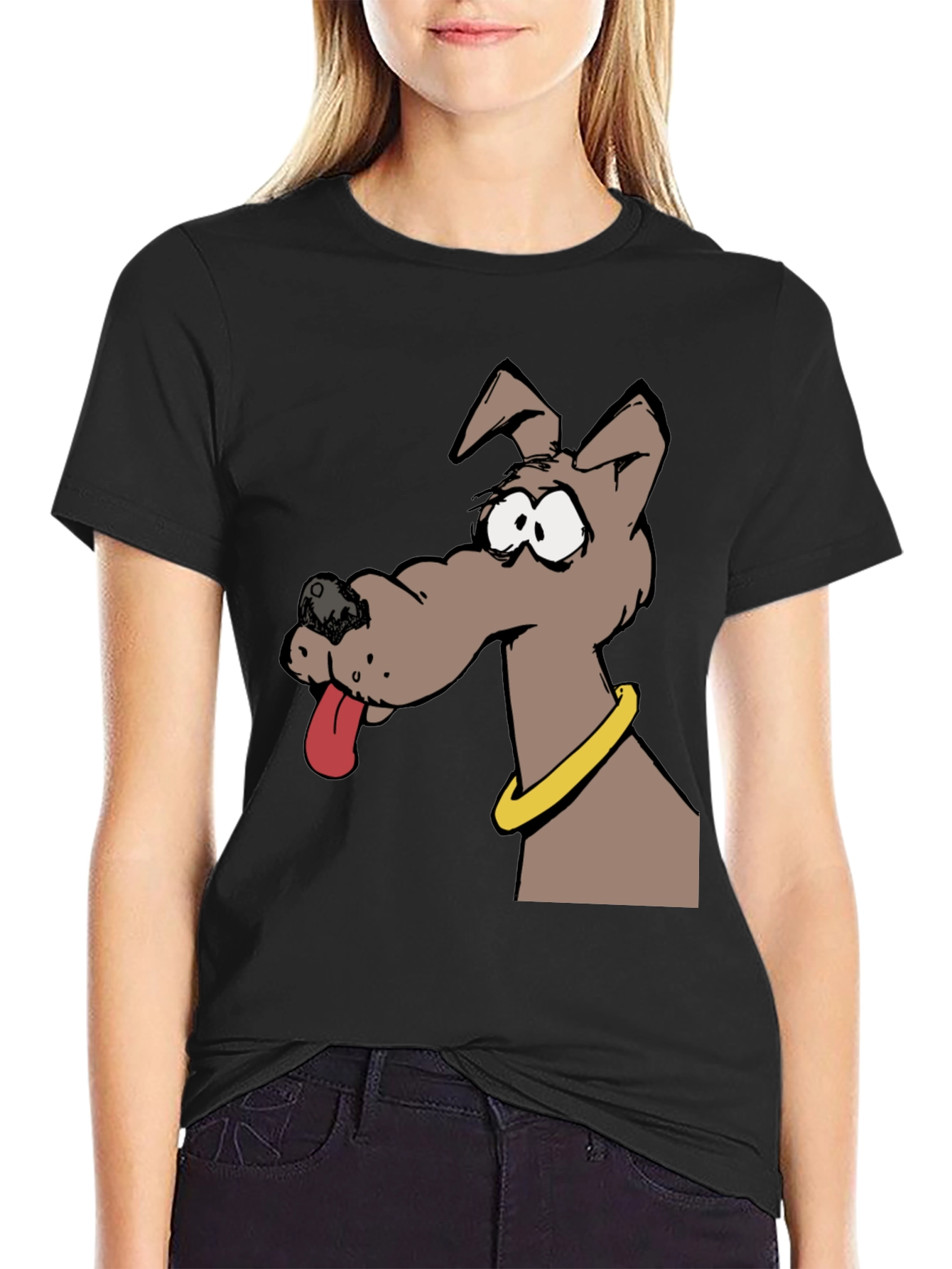 Cartoon Dog Graphic Tee - Unisex Black T-Shirt