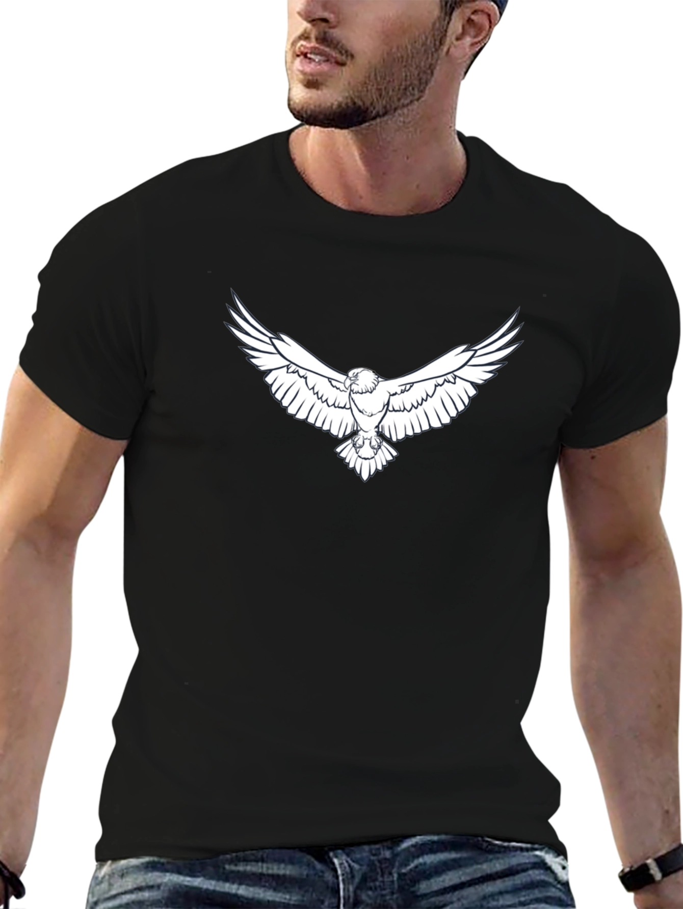 Mens Black T-Shirt with Eagle Graphic