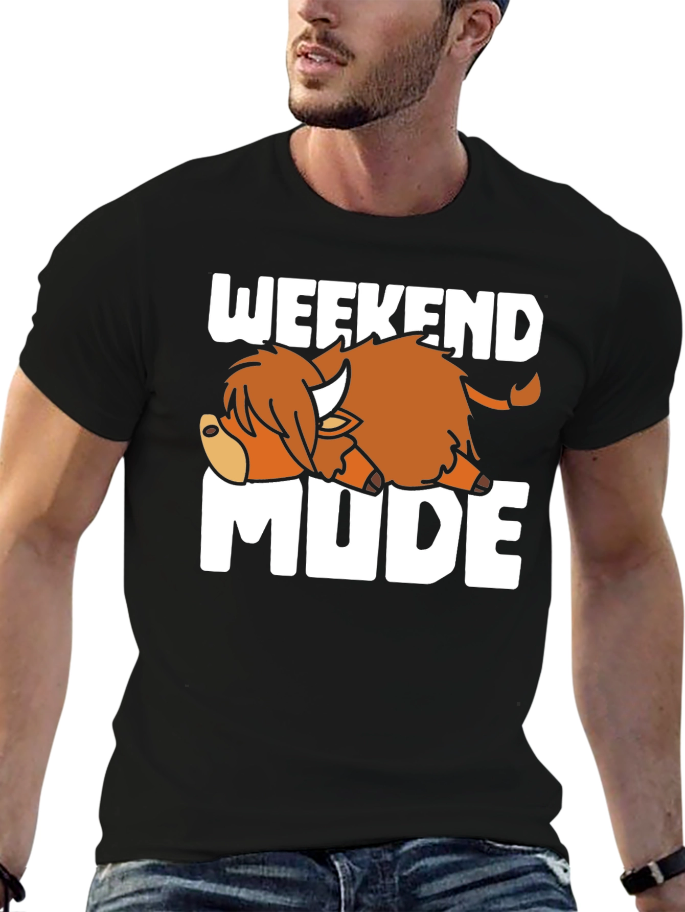 Weekend Mode T-Shirt Relaxed Highland Cow Tee